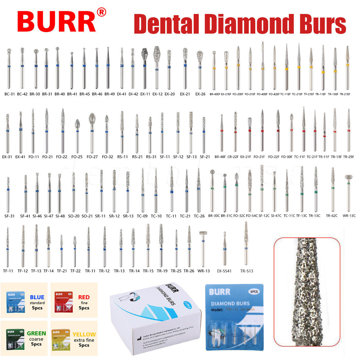 5Pc/pack Dental Fresas de diamante Bur Fit High Speed Handpiece Friction Grip