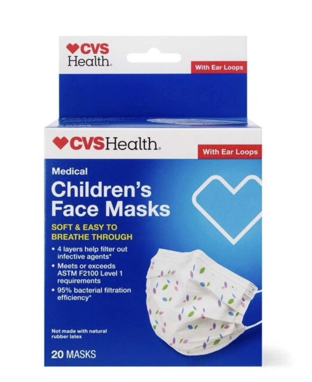 Children’s Medical Face Mask 4 Layer, CVS, 20 ct., Ages 4-12. Free Shipping