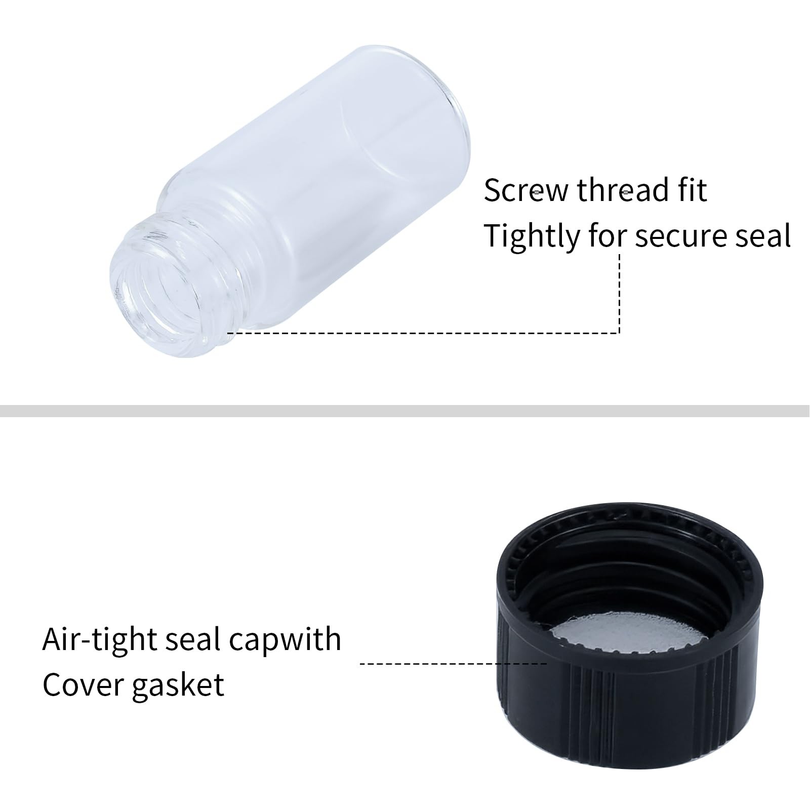 10 Pc 5ml Mini Clear Glass Vials with Plastic Screw Caps for Essential Oils