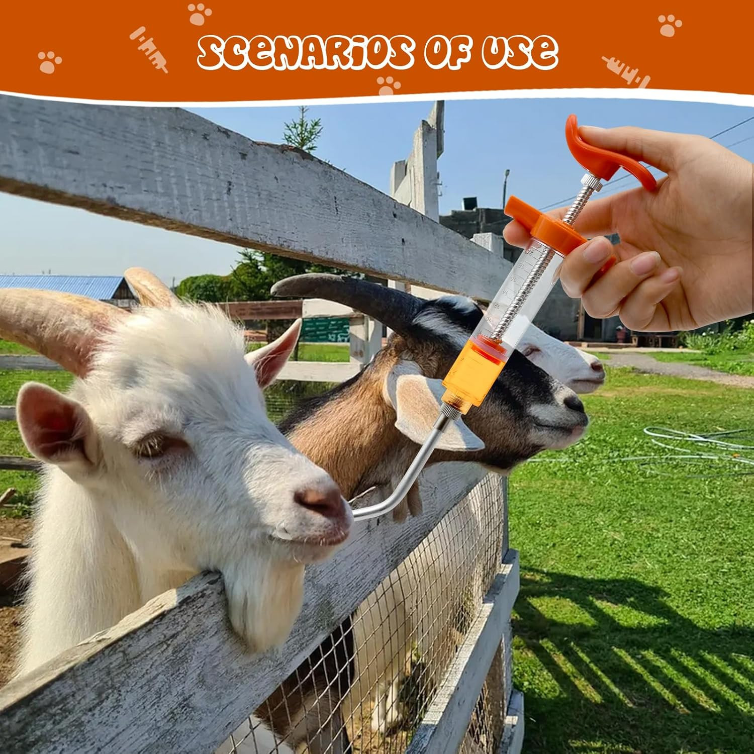 2 Pcs Reusable Goats Syringe for Goat, 2 Drench Nozzle Adjustable Dosage Drench