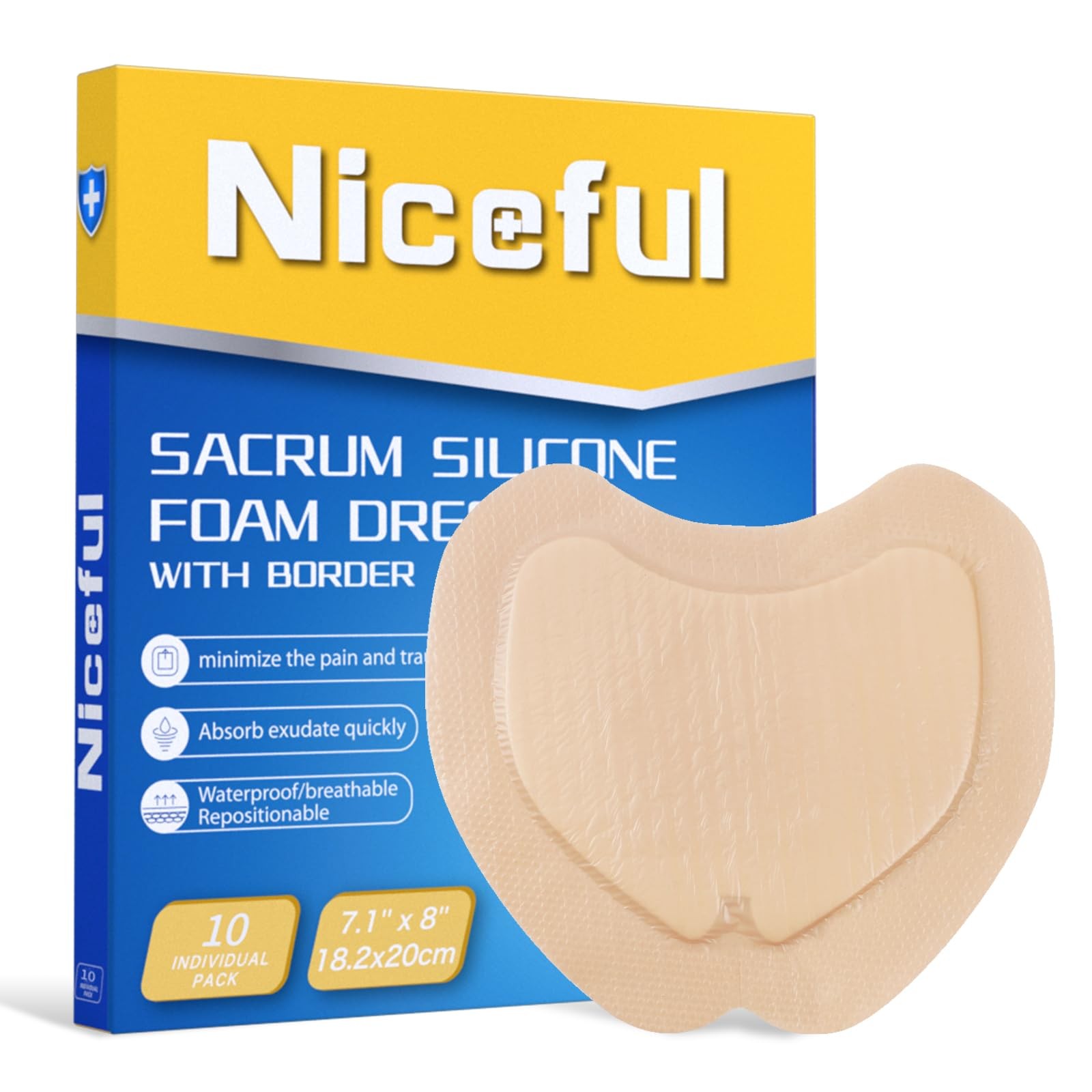 Sacral Foam Dressing 7.1″ x 8″ (10 Count), Sacrum Silicone 7″ x PCS)