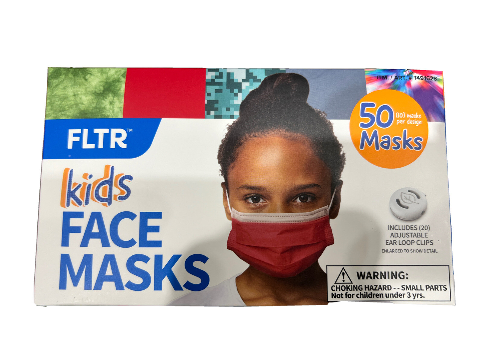 FLTR Kids Face Mask -5 Designs 1 Case – 50 Pack – 20 Adjustable Ear Clip