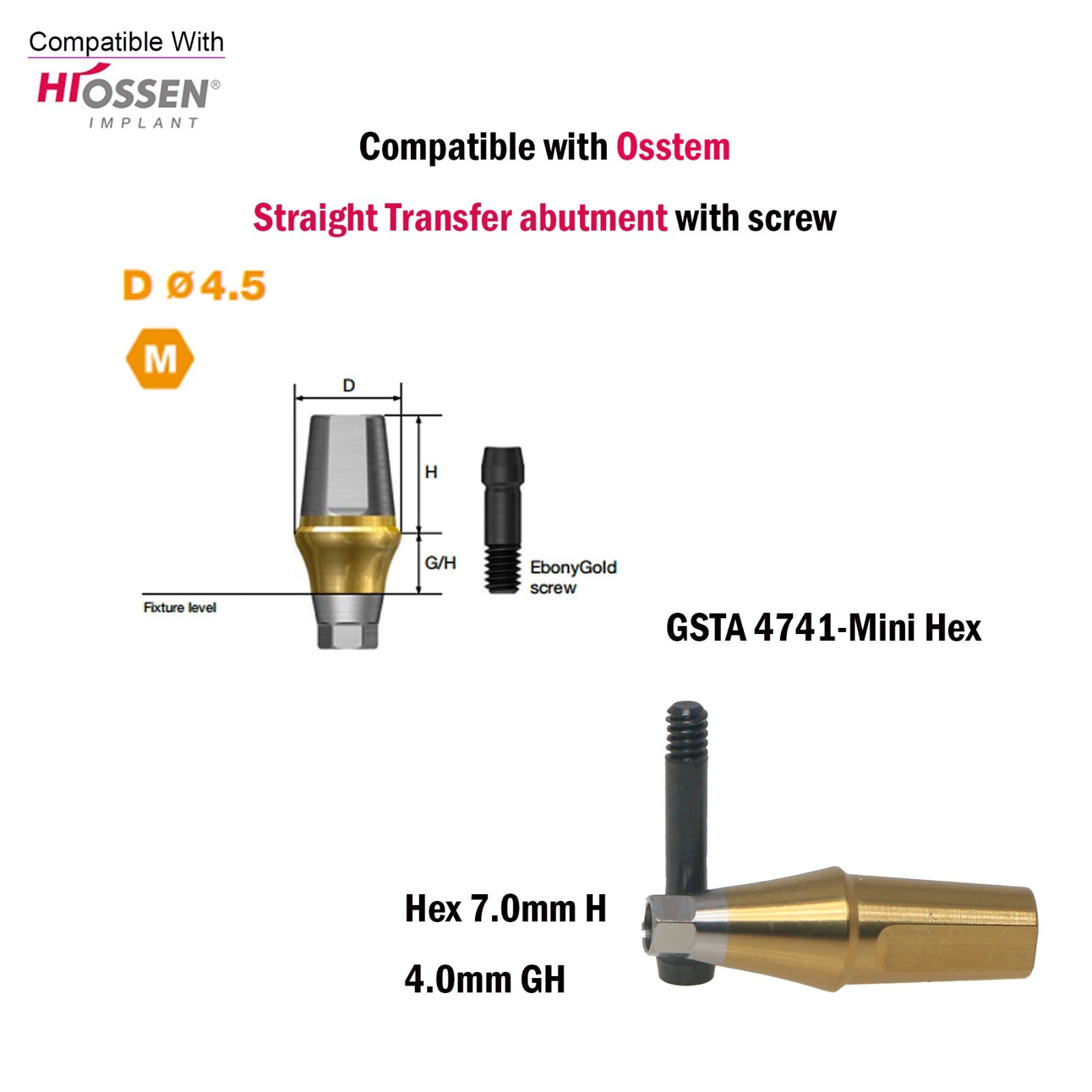 US Dental Straight Transfer Abutment Mini/Regular 1-6.0mm for Osstem Hiossen TS