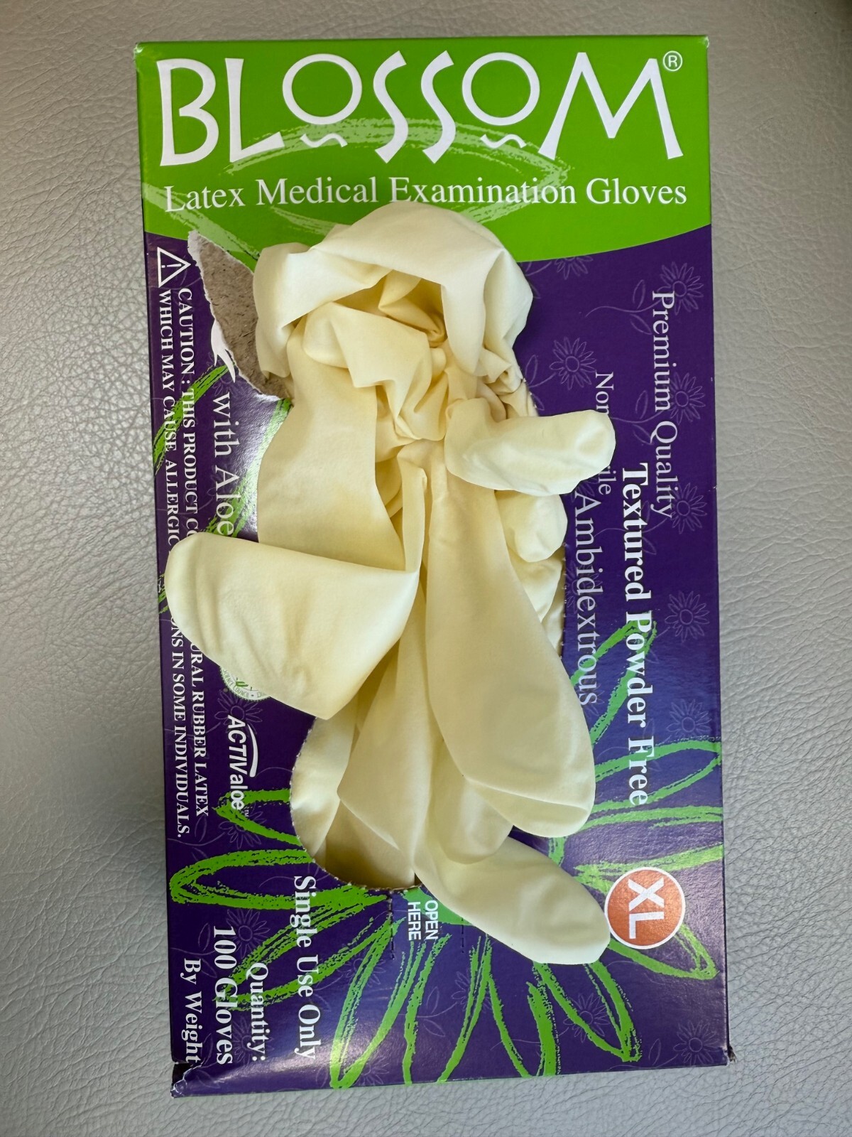 Blossom Textured Powder Free Latex Medical Exam Gloves Aloe XL 1,000 Pcs/Case