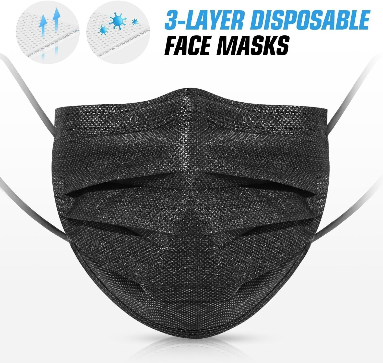 Pack of 50 Black 3-Ply Earloop Face Masks – Effective Pollution Protection