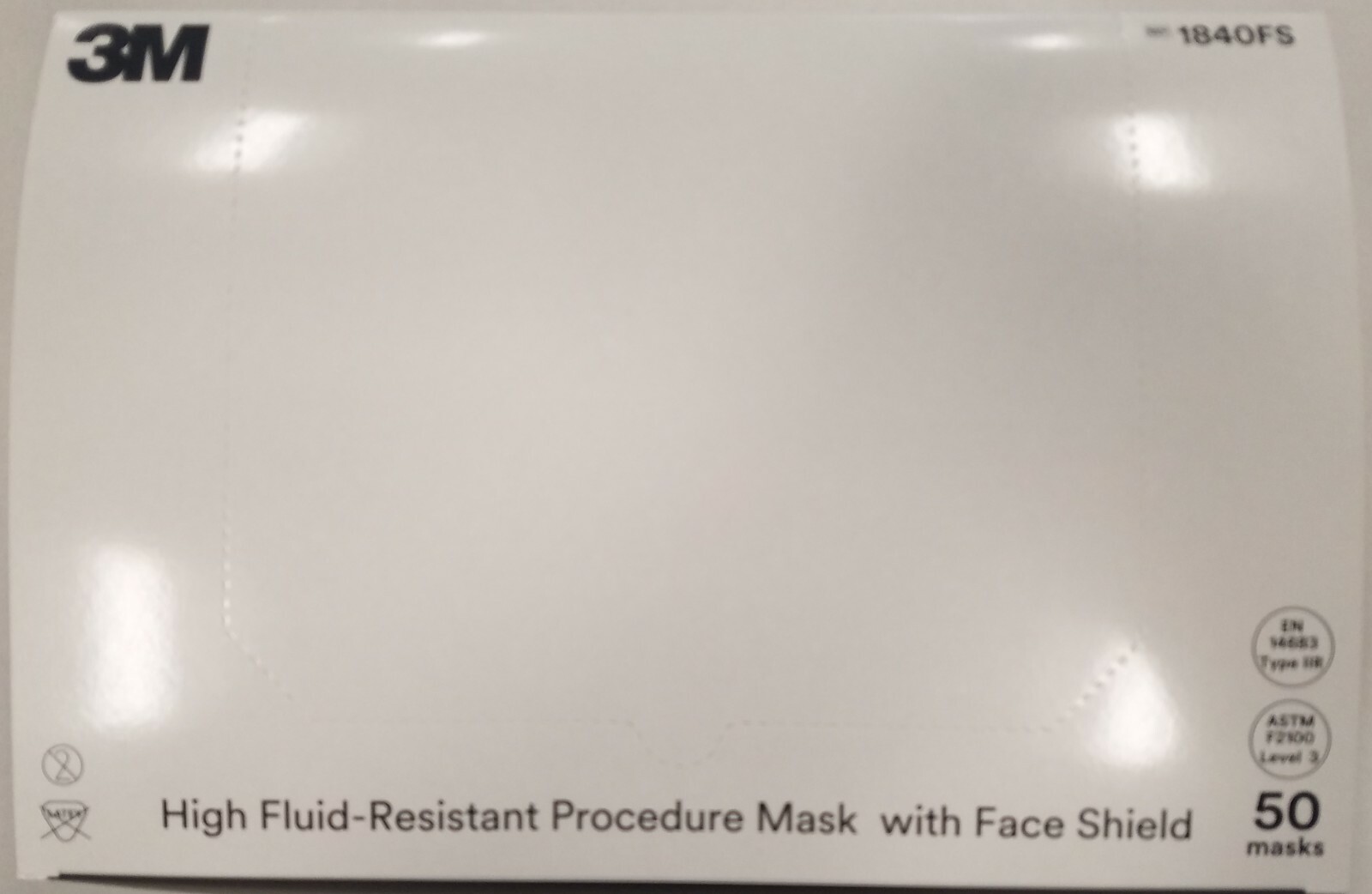 *50-Pieces* 3M High Fluid-Resistant Procedure Earloops Face Shield Mask 1840FS