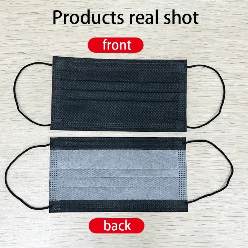 Face Mask 100PCS Adult Black Disposable Masks 3-Layer Filter Protection