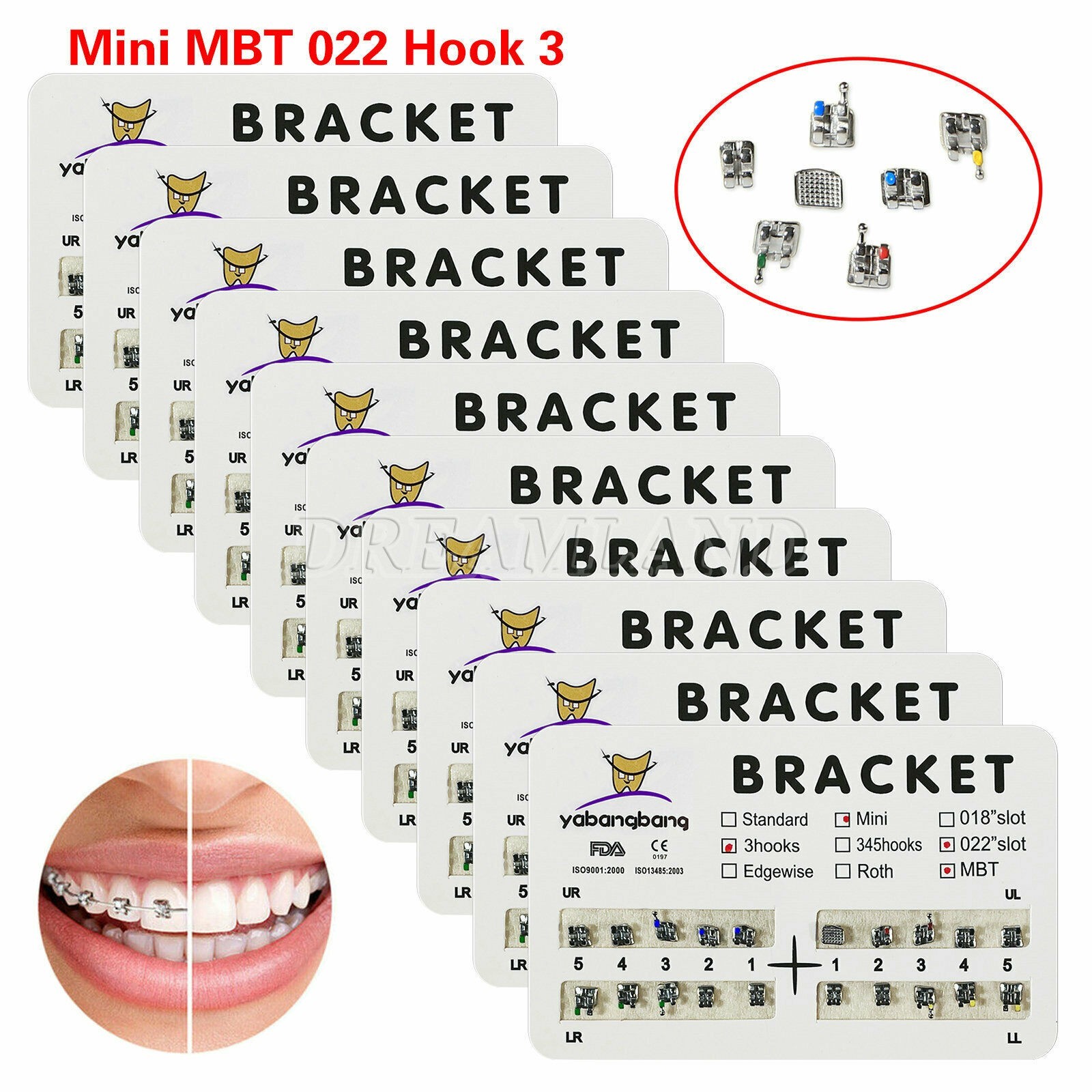 Dental Metal Brackets braces Mini/Standard MBT/Roth 022/018 Hooks 3/345