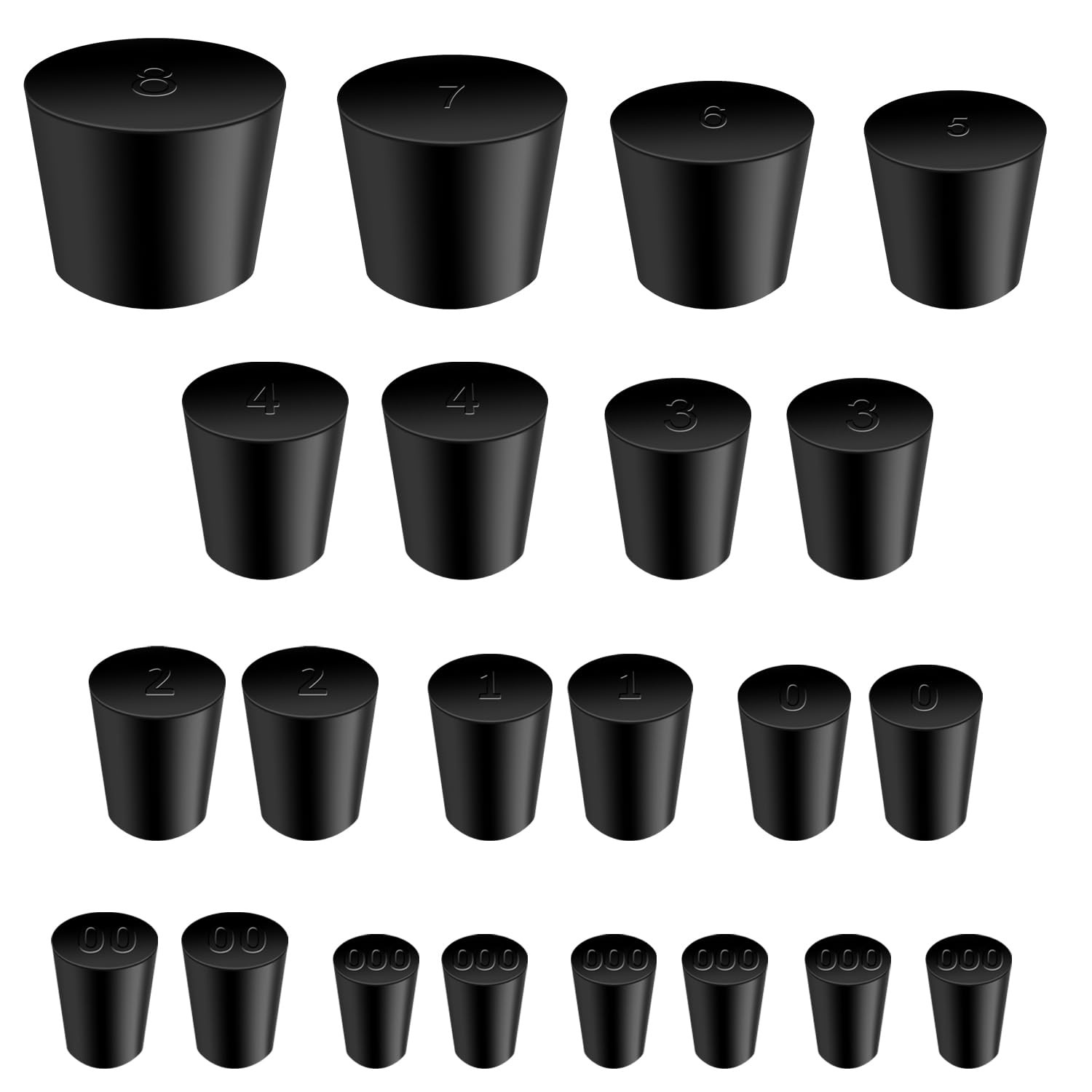 22 Pcs Rubber Stoppers Set 11 Sizes 000#-8# Tapered Lab Bottle Pipe Seal