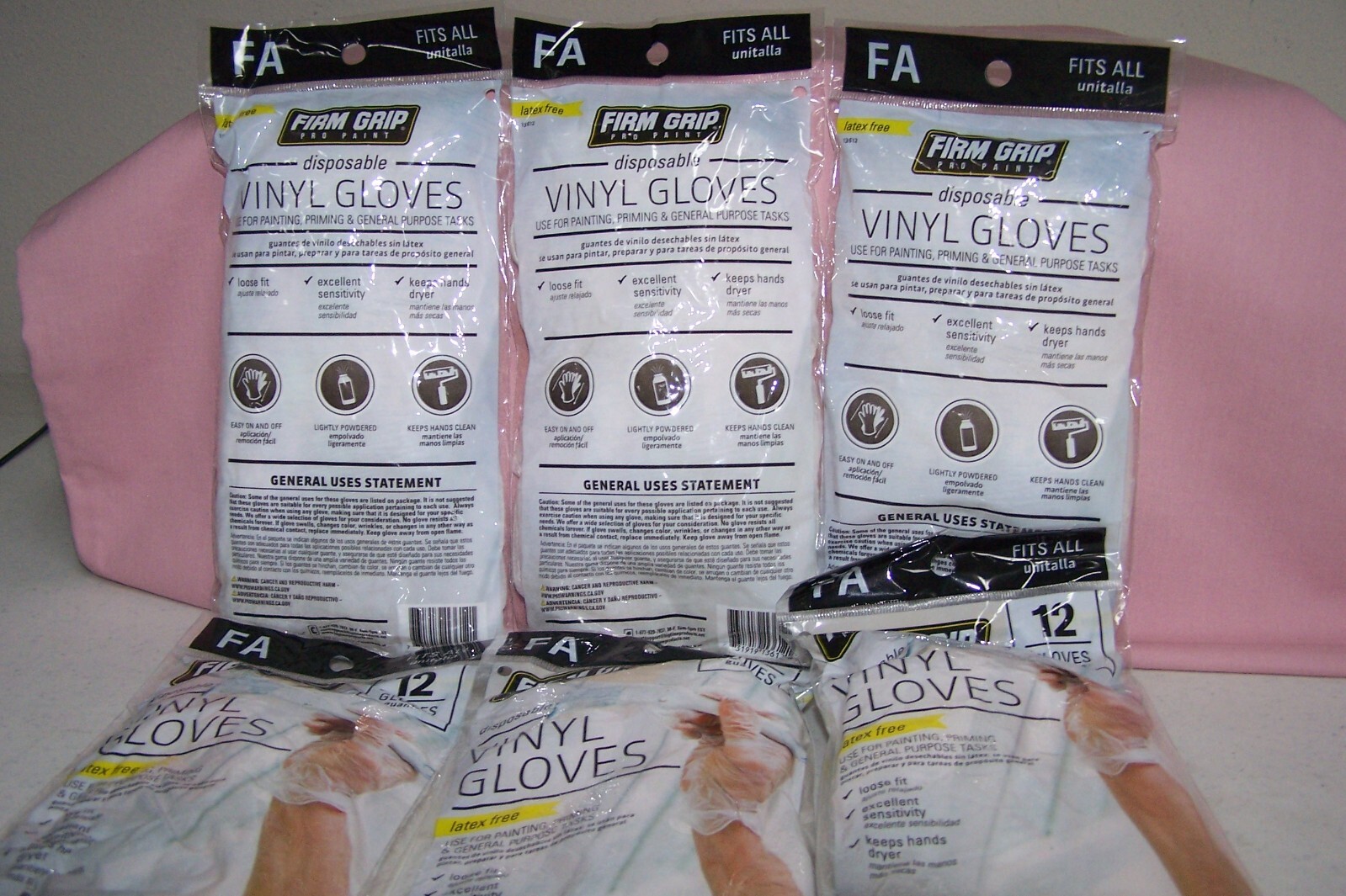 (6) FIRM GRIP Pro Paint Disposable Vinyl Gloves 12 Gloves in Each Pack NEW Packs