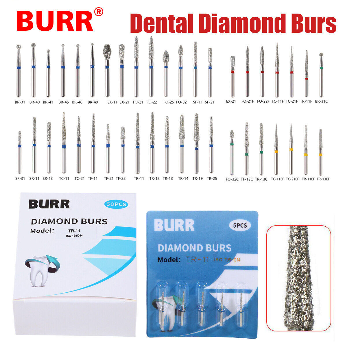 97Types Dental Diamond Burs FG 1.6mm for High Speed Handpiece 5pcs/pack DL