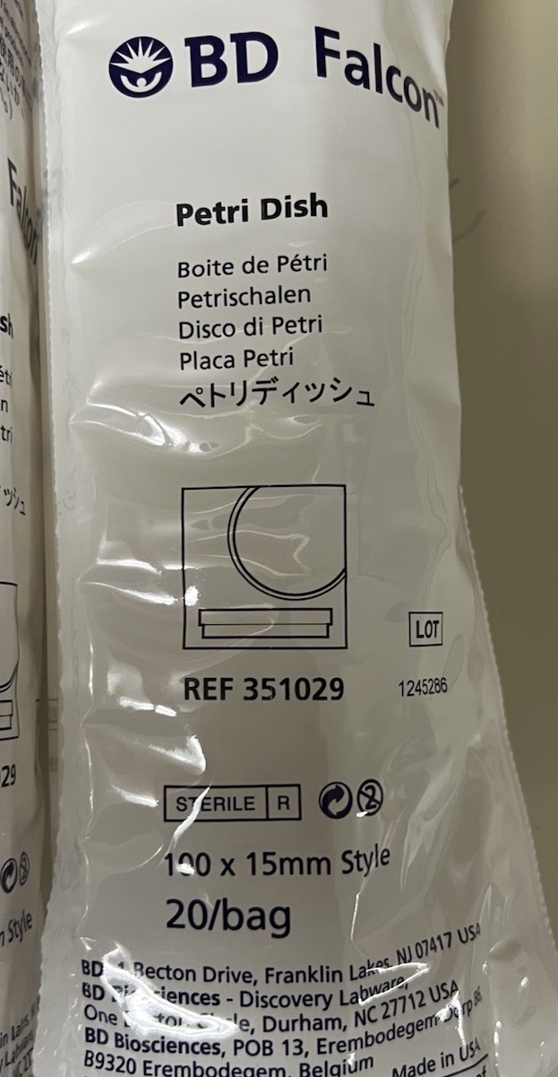 Lot of BD Falcon 351029 Petri Dishes – 100 x 15mm – Lid & Base – 160 Sets Total