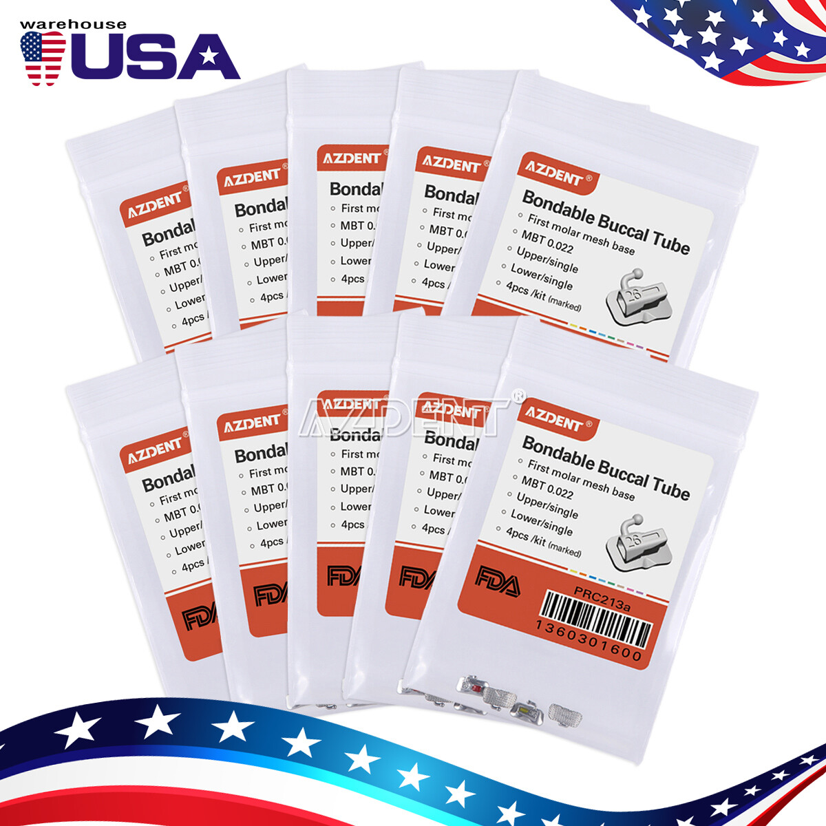 Dental Orthodontic Bondable Buccal Tubes MBT Roth 022 1st Molar Non-Conv AZDENT