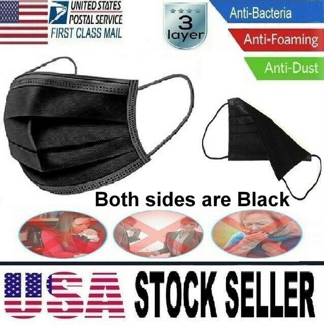50 Pcs Disposable Medical,Surgical,Dental 3-Layers Protection Face Mask Black
