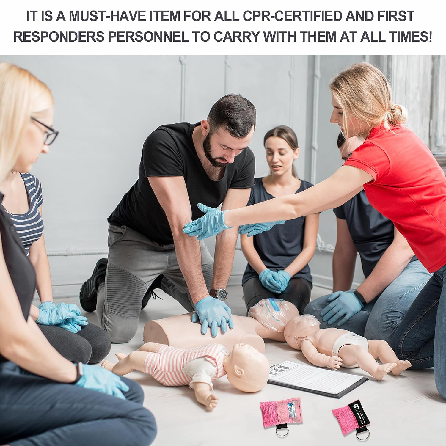 CPR Face Shield with Keyring (100 Pack), CPR Pocket Mask for Emergency Kit, CPR