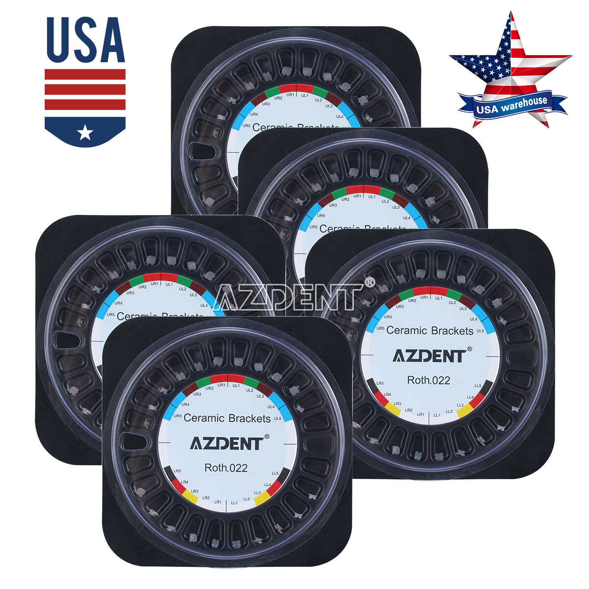 AZDENT Dental Orthodontic Brackets Braces Roth 0.022 Hooks 345 Ceramic /Metal