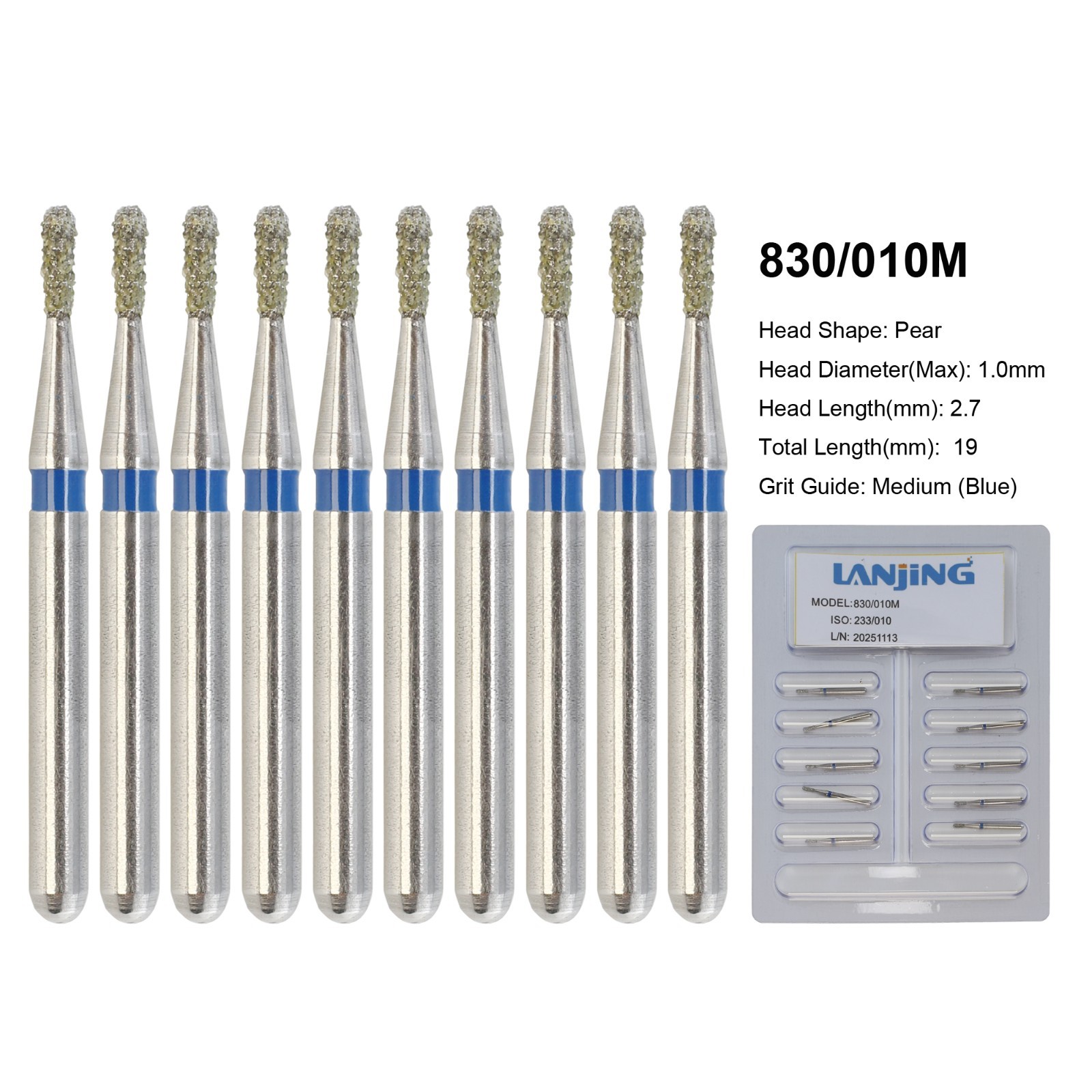 Dental Bur 330 Pear Diamond Bur FG 830/010 830/008 Medium Coarse Grit High Speed