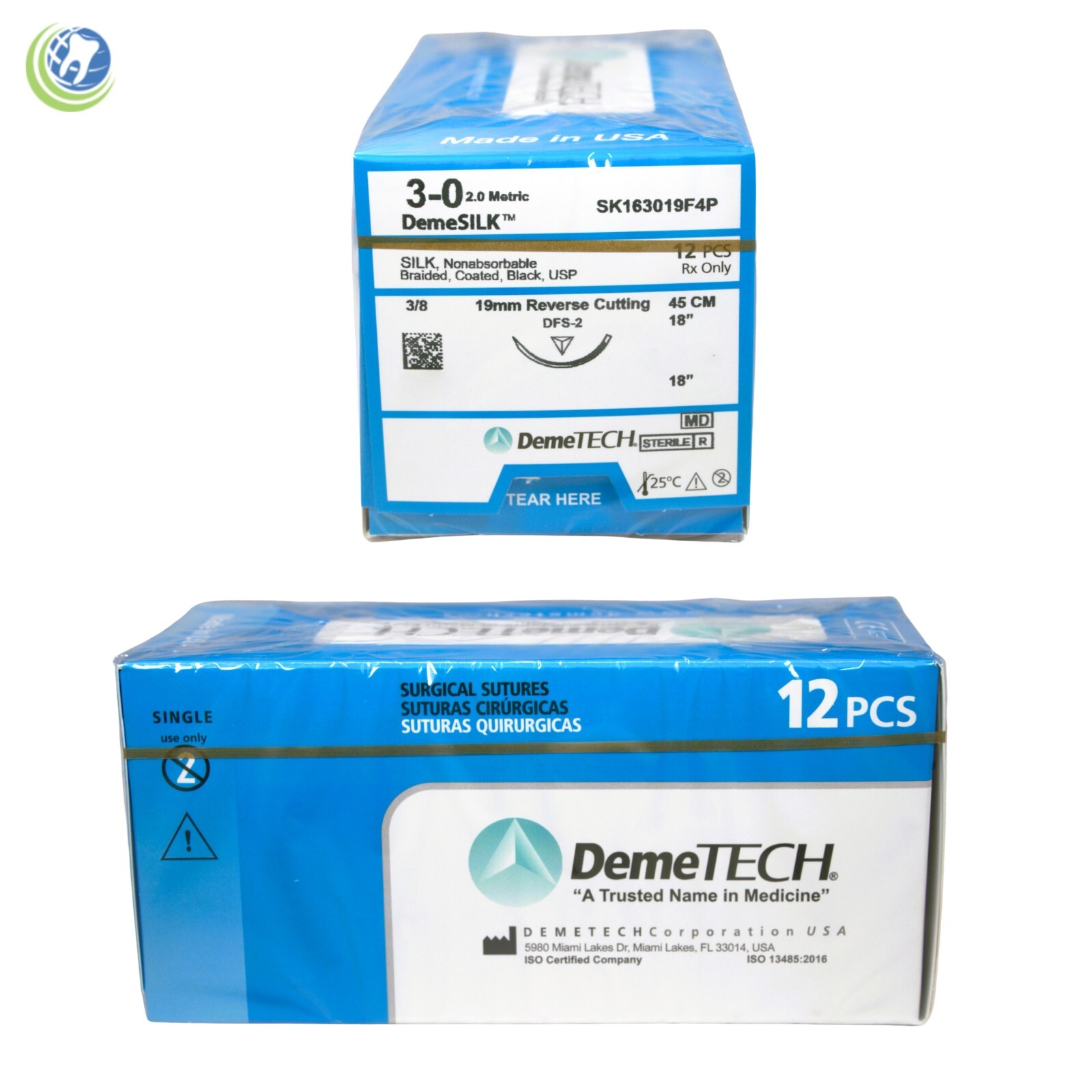 Dental Surgical Suture 3-0 Metric Silk Non-absorbable USP 12/pack DemeTech