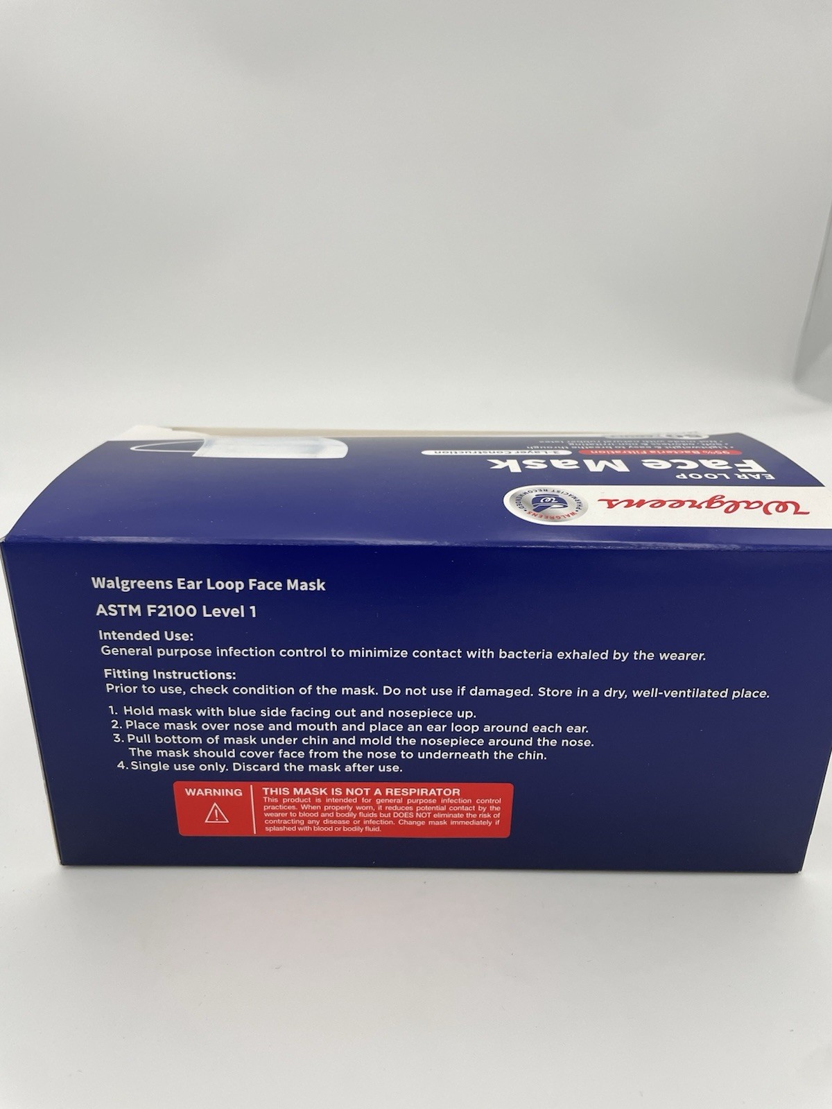 Walgreens 3 Ply Ear Loop Adult Face Mask, 20 Pack case, 50 Masks pp, Exp 2/25