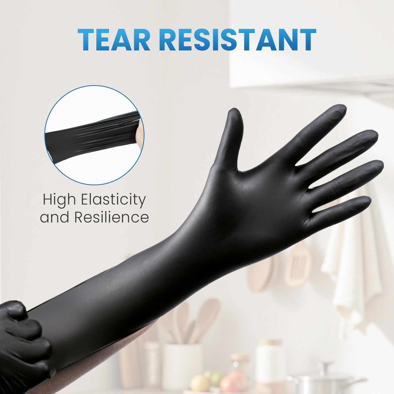 Borje Nitrile Gloves Large, 100 Count Disposable Gloves, Black, Black