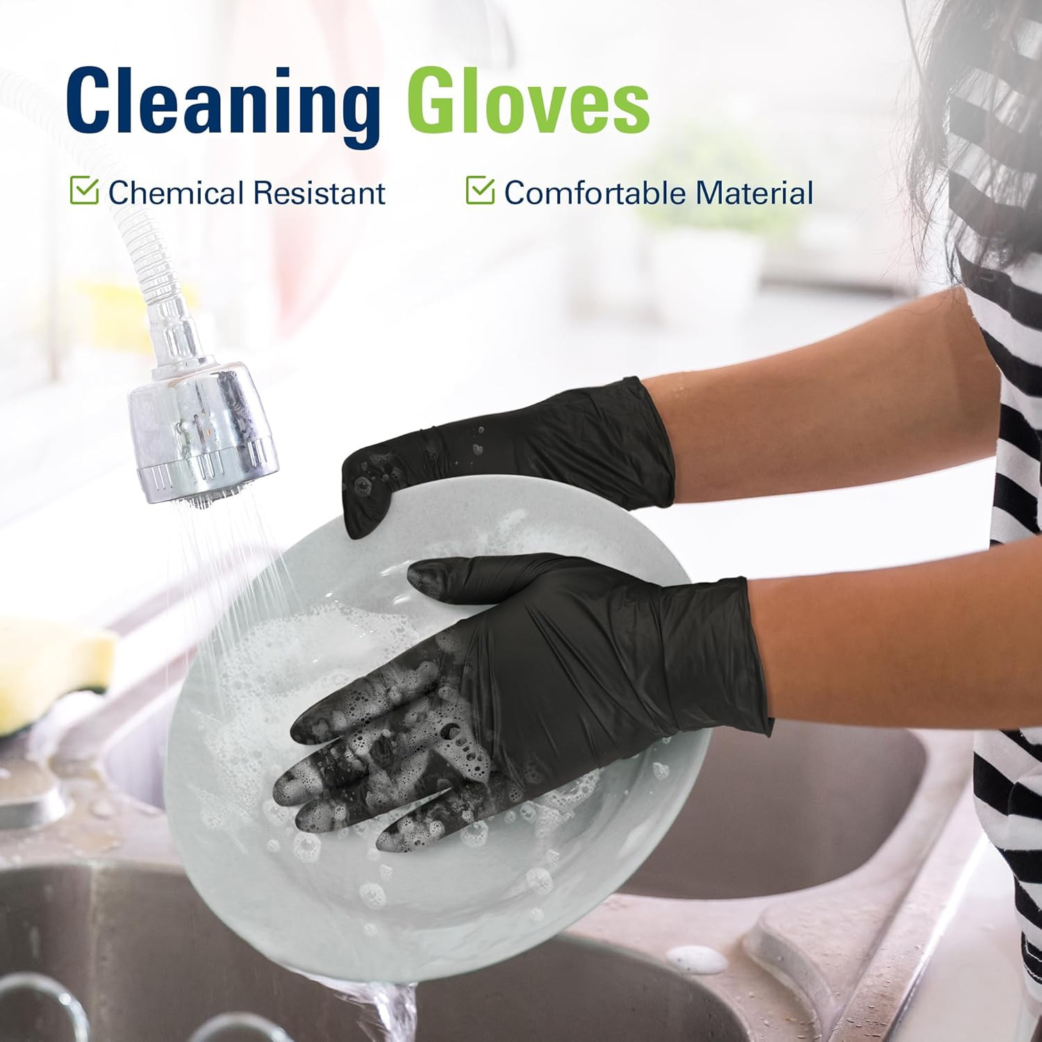 Black Nitrile Gloves, Food Safe Disposable Gloves Latex Free, Rubber Gloves Powd