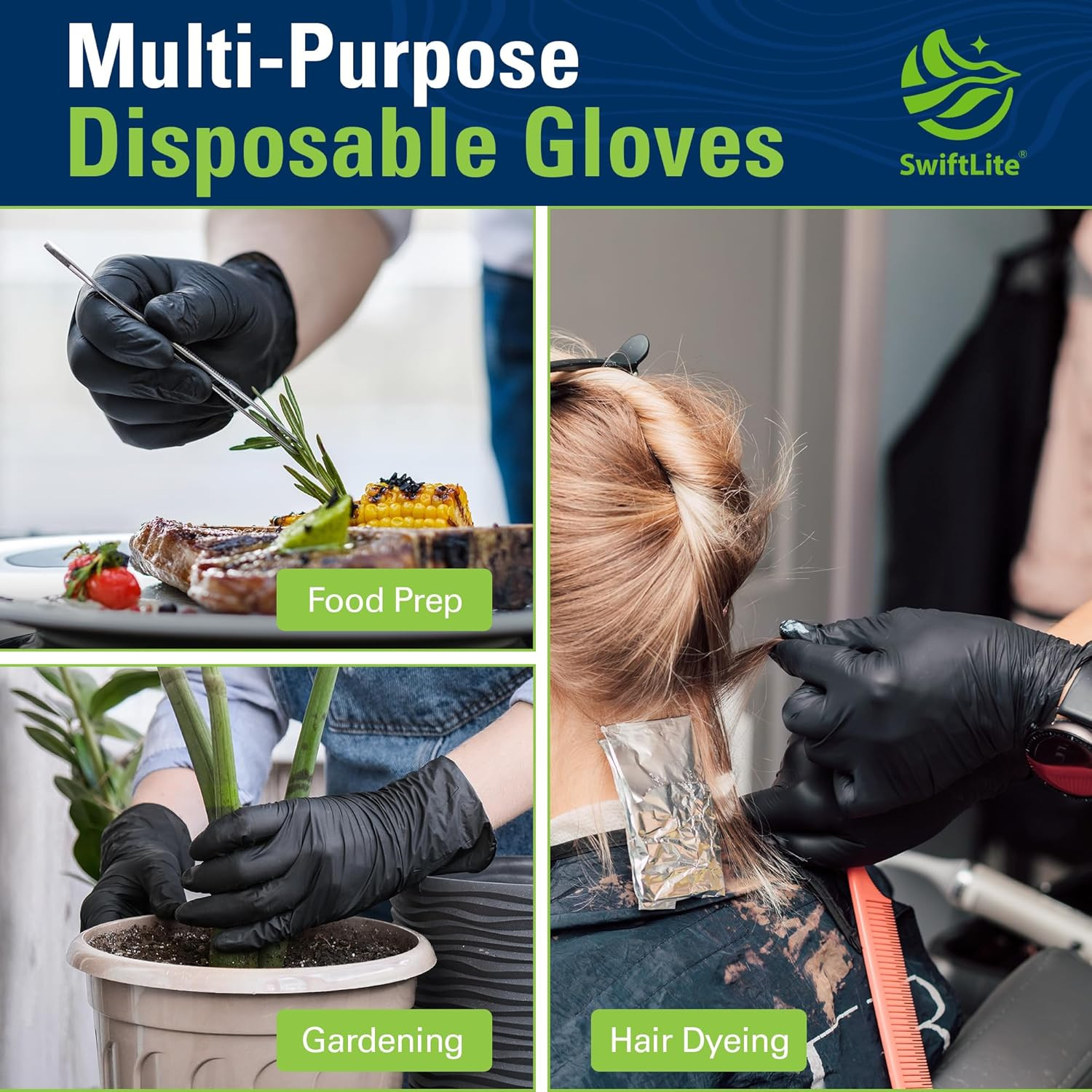 Black Nitrile Gloves, Food Safe Disposable Gloves Latex Free, Rubber Gloves Powd