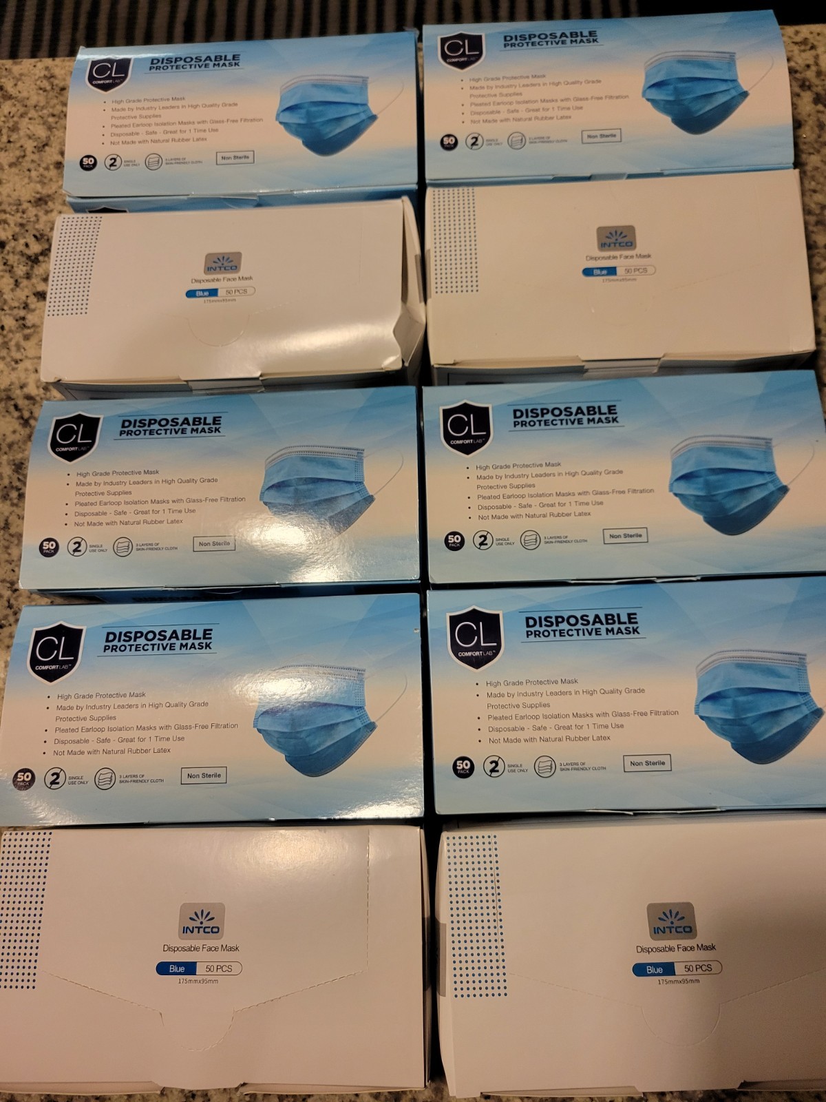 BOX PCS Protective 3 Layer Disposable Medical Face Masks (50 Blue Masks Per Box)