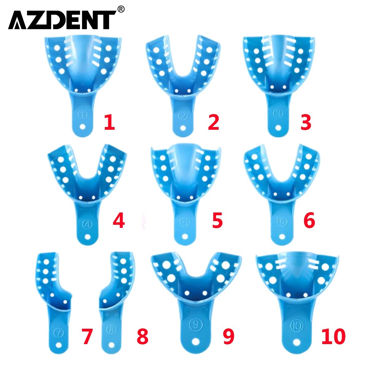 Bag of 12 Dental Impression Trays Plastic Perforated S/M/L Upper/Lower