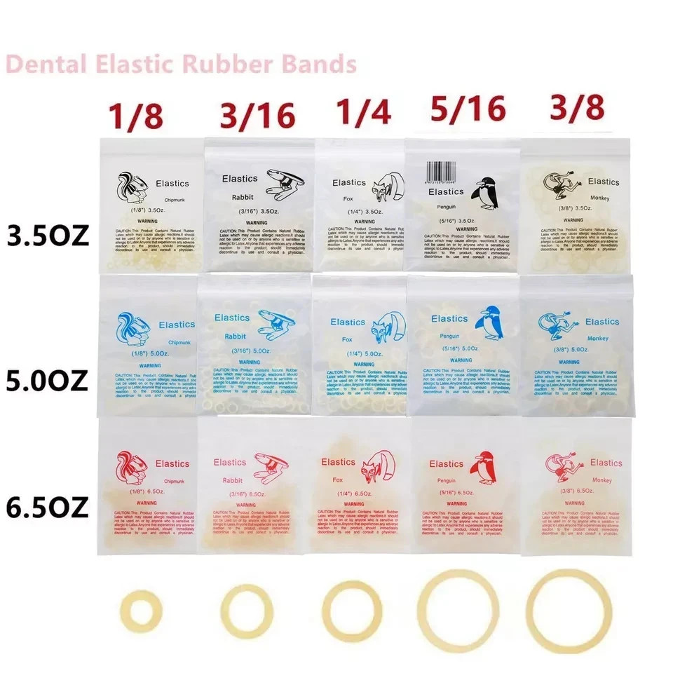 Dental Orthodontic Rubber Bands Elastics Latex Braces 3.5 /5.0 /6.5 oz