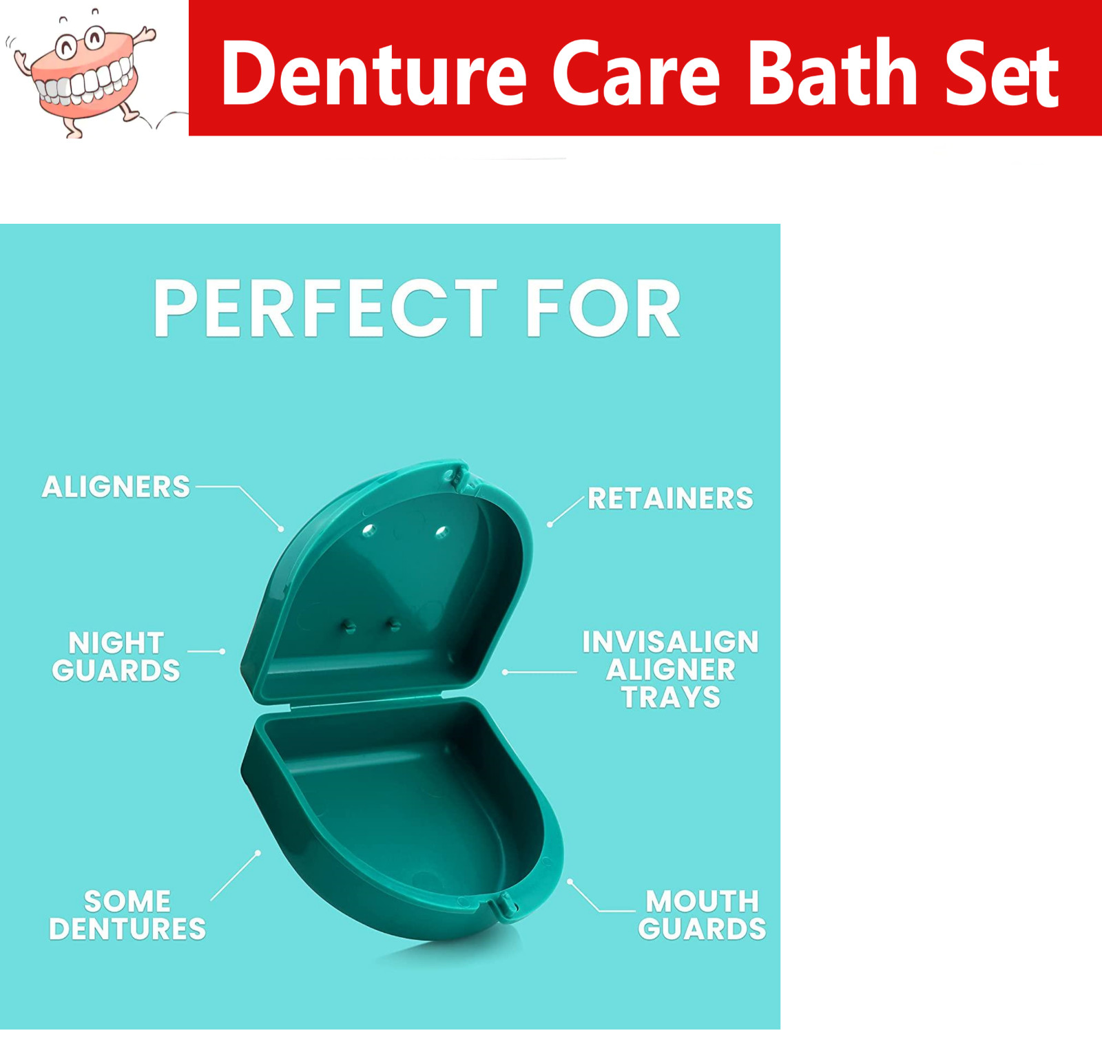 Denture Case Denture Care Retainer Case Retainer Box, Denture Brush, Set of 1 EA