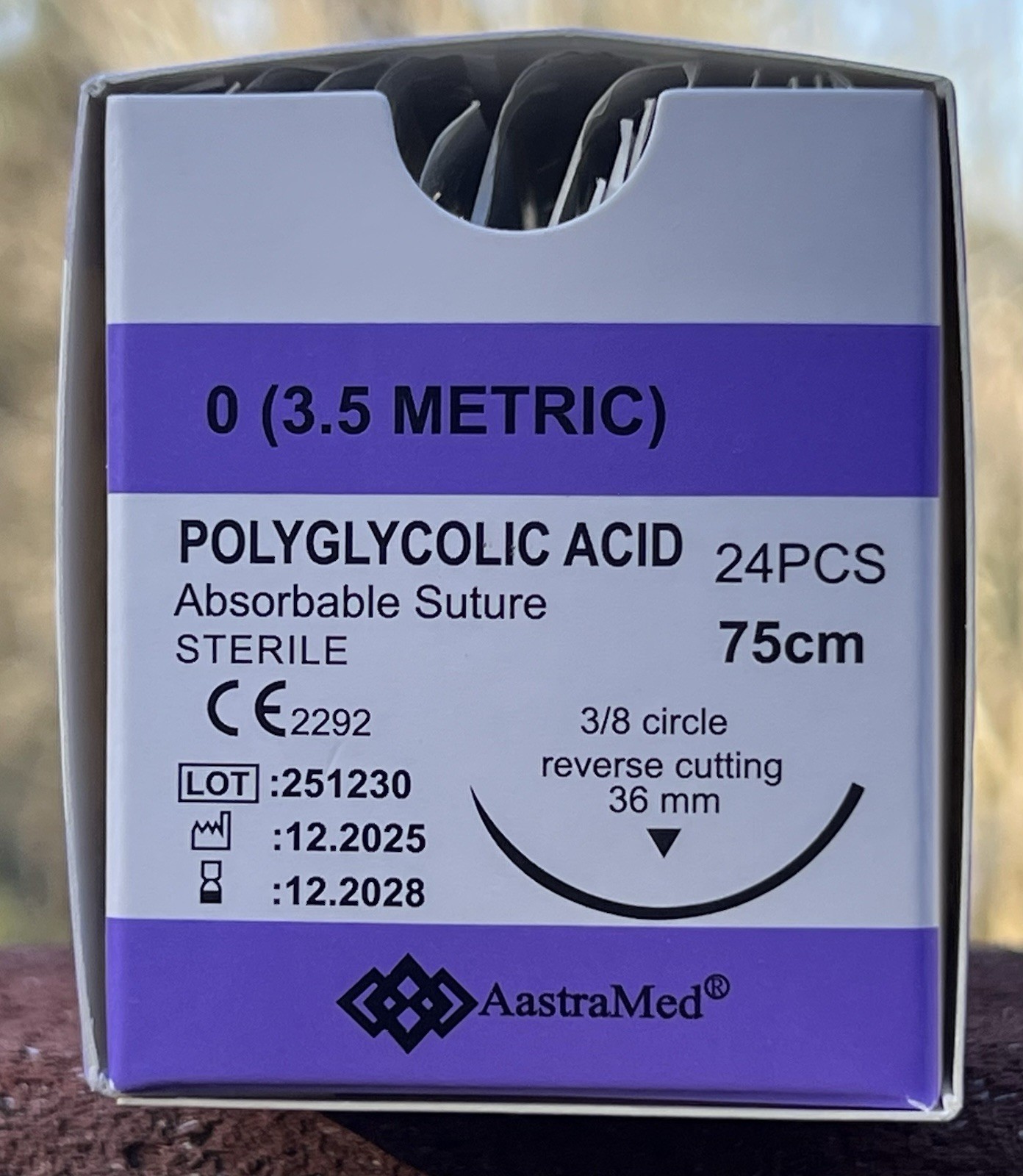 0/0 PGA Suture, 96ct (4 Boxes) Polyglycolic Acid, Veterinary Dental, R-cut 36mm