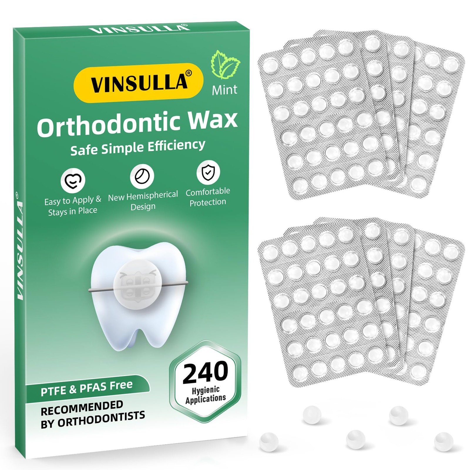 Orthodontic Braces Wax 240 Dots Individually Wrapped Mint Dental Wax
