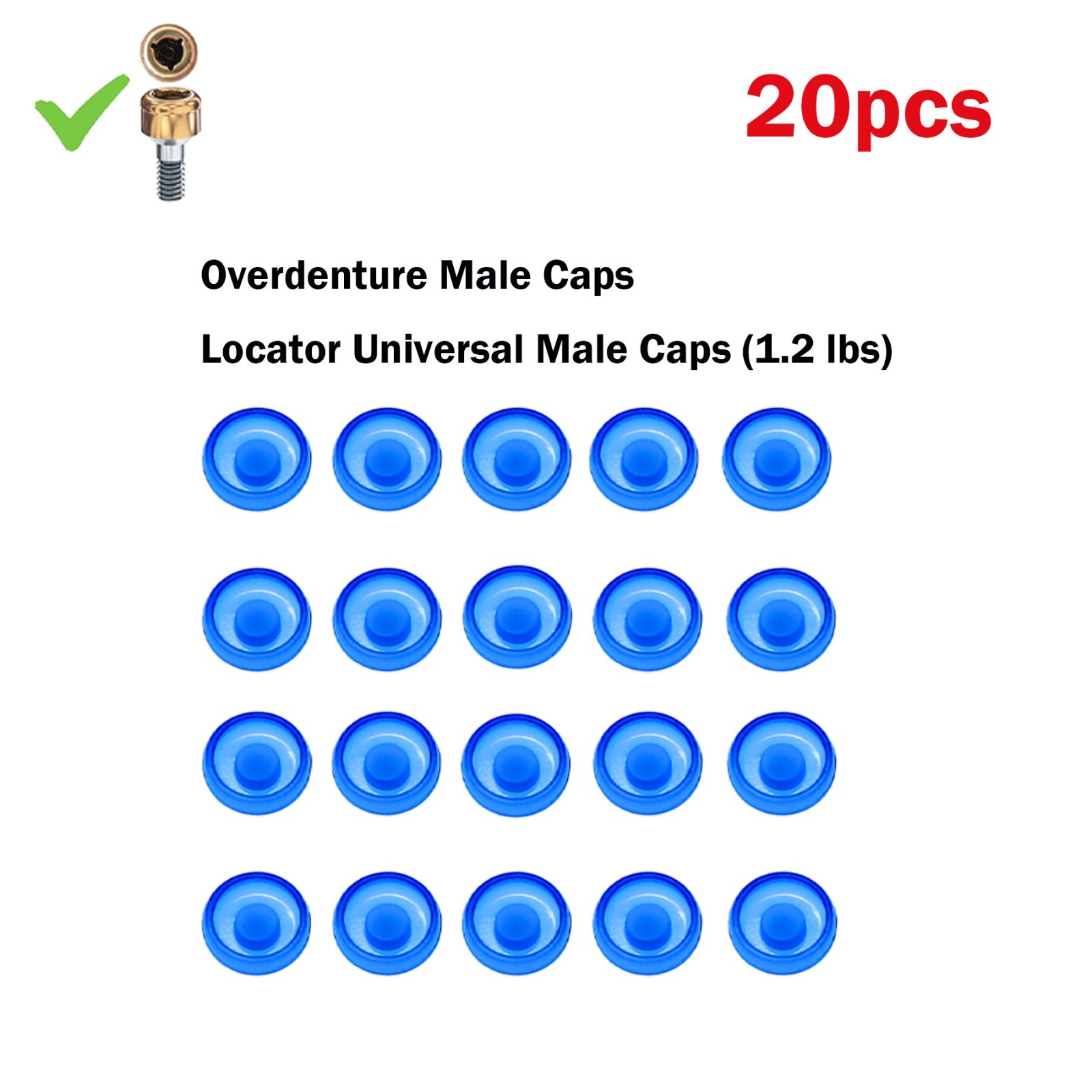 US Dental overdenture Retention Caps Replacement Inserts 1.2Lbs Fit Locator 20Pc