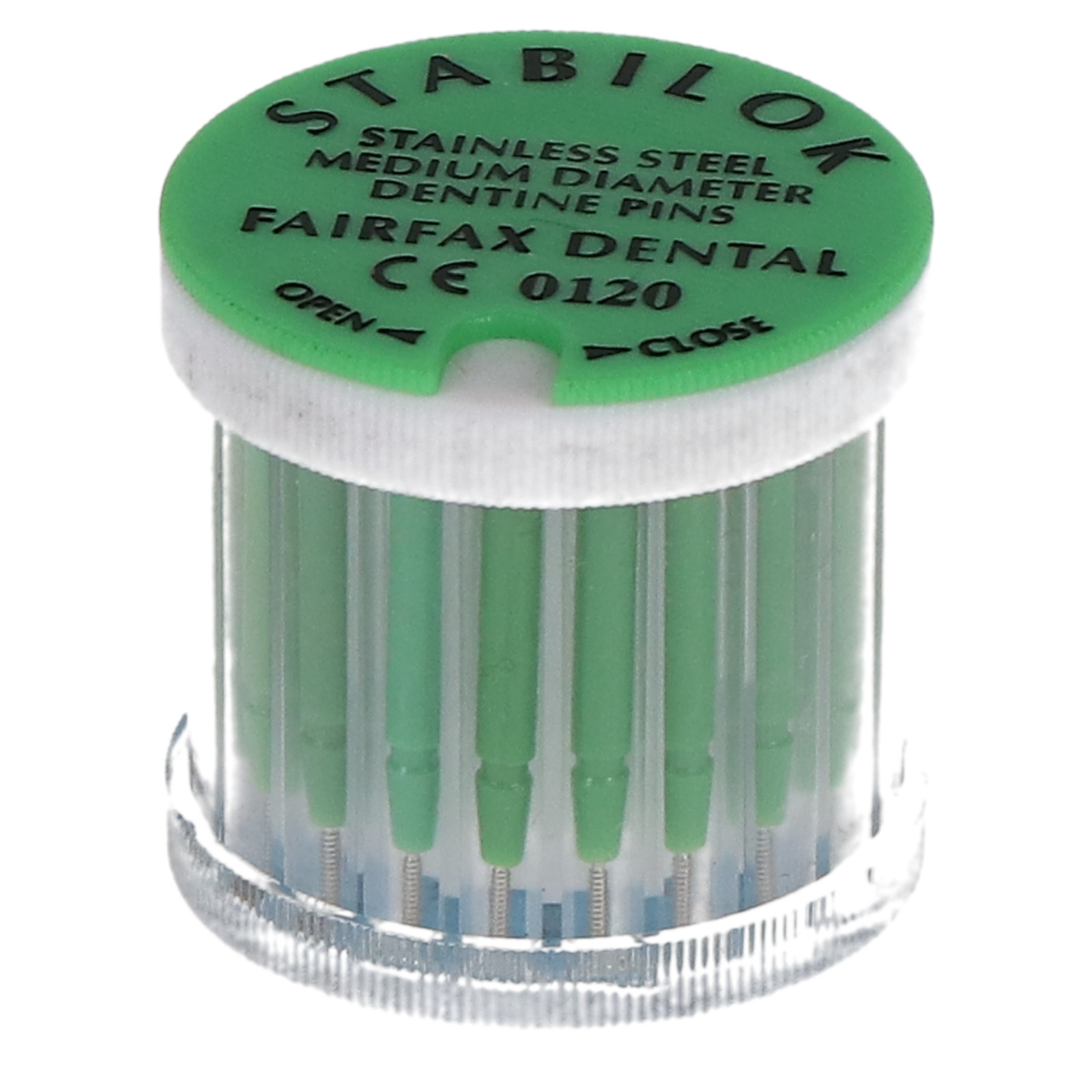 Fairfax Dental 50052 Stabilok Pins .027″ Green Stainless Steel 20/Pk
