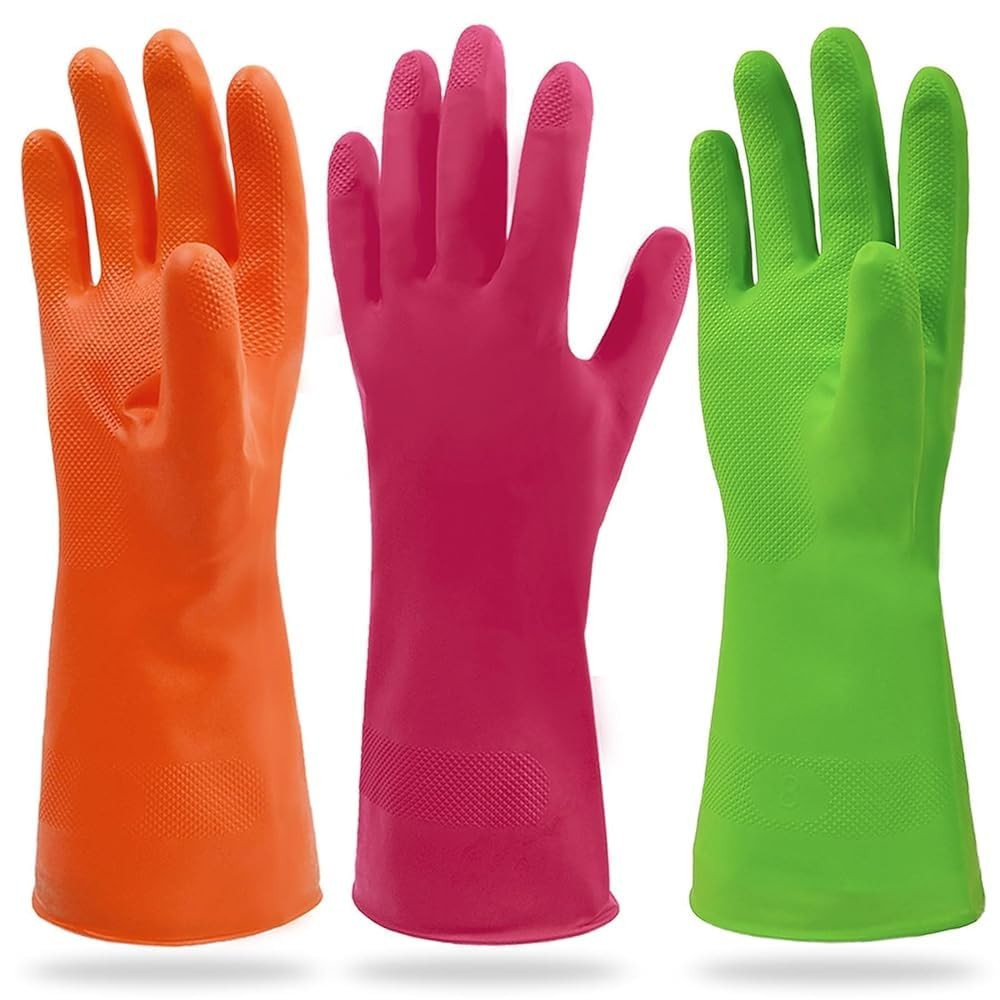 Cleanbear Reusable Nitrile Cleaning Gloves, 3 Pairs, 12 In, Latex Free