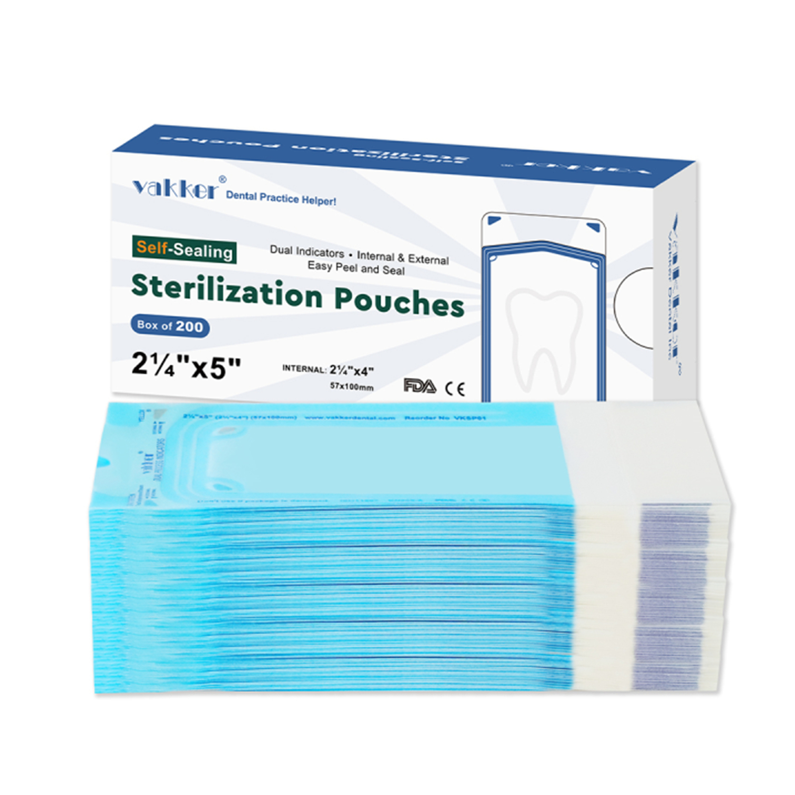1000pc 2.25″ x 5″ Self Sealing Sterilization Pouches Autoclave, Sterilizer Bag