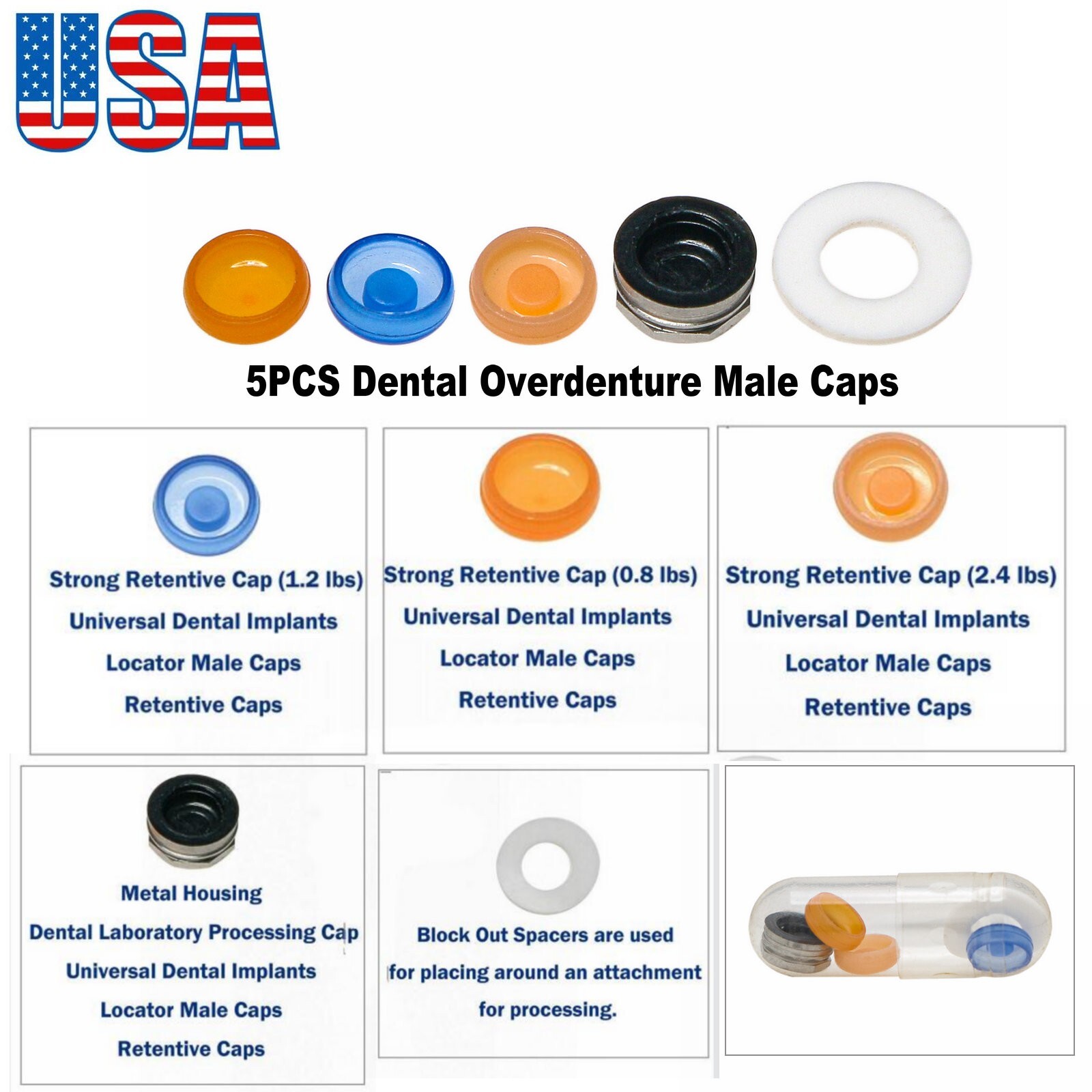 Strong Retentive Caps Overdenture Attachments Abutments Dental Metal Housing