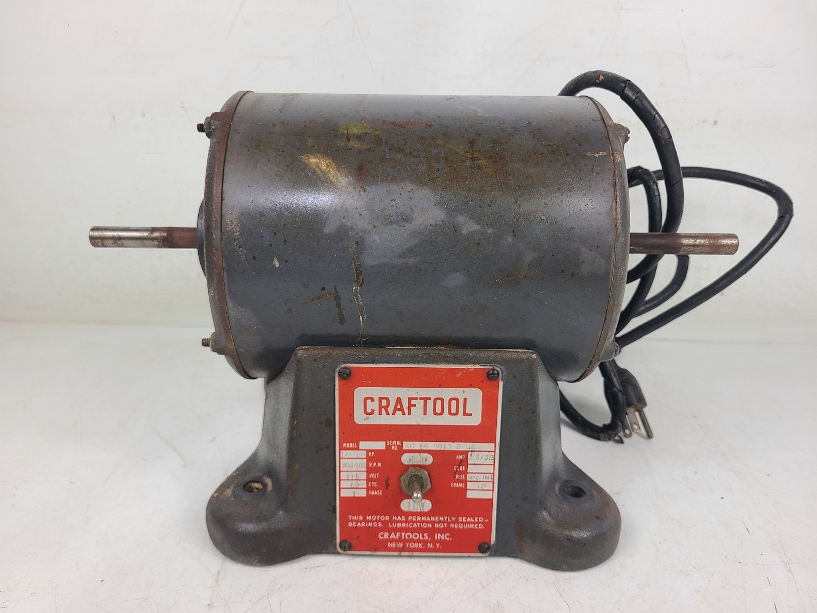 Craftool Dental Lab Polishing Motor Bench Lathe 1/4-1/6 HP (TESTED)