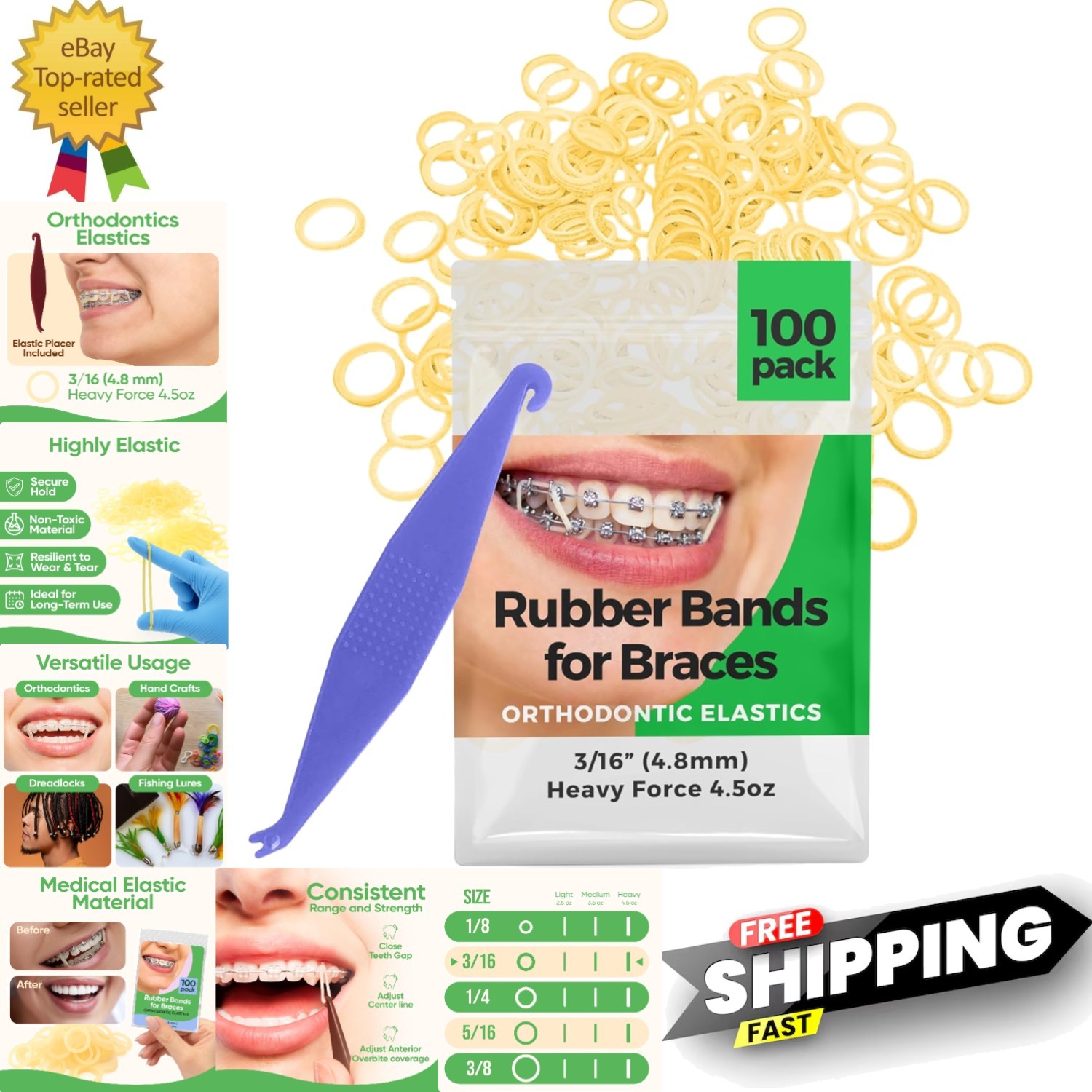 Orthodontic Rubber Bands for Braces – Quality Elastic Teeth Rubber Bands for…