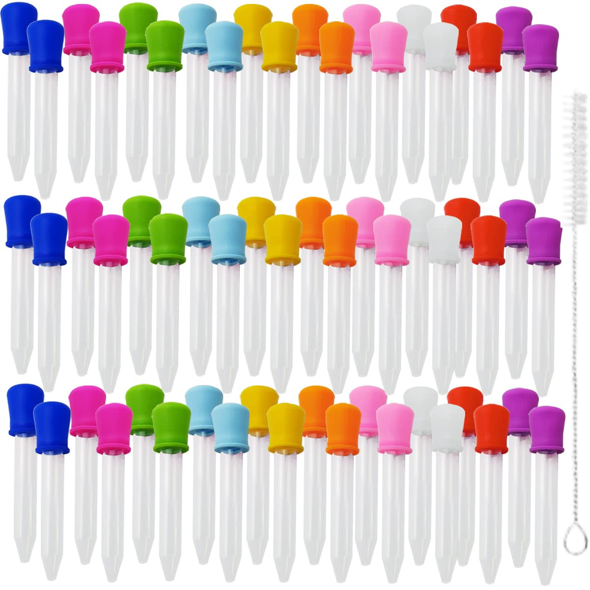 Juego 60 cuentagotas 5ml silicona plastico cepillo limpiar goteros medicina