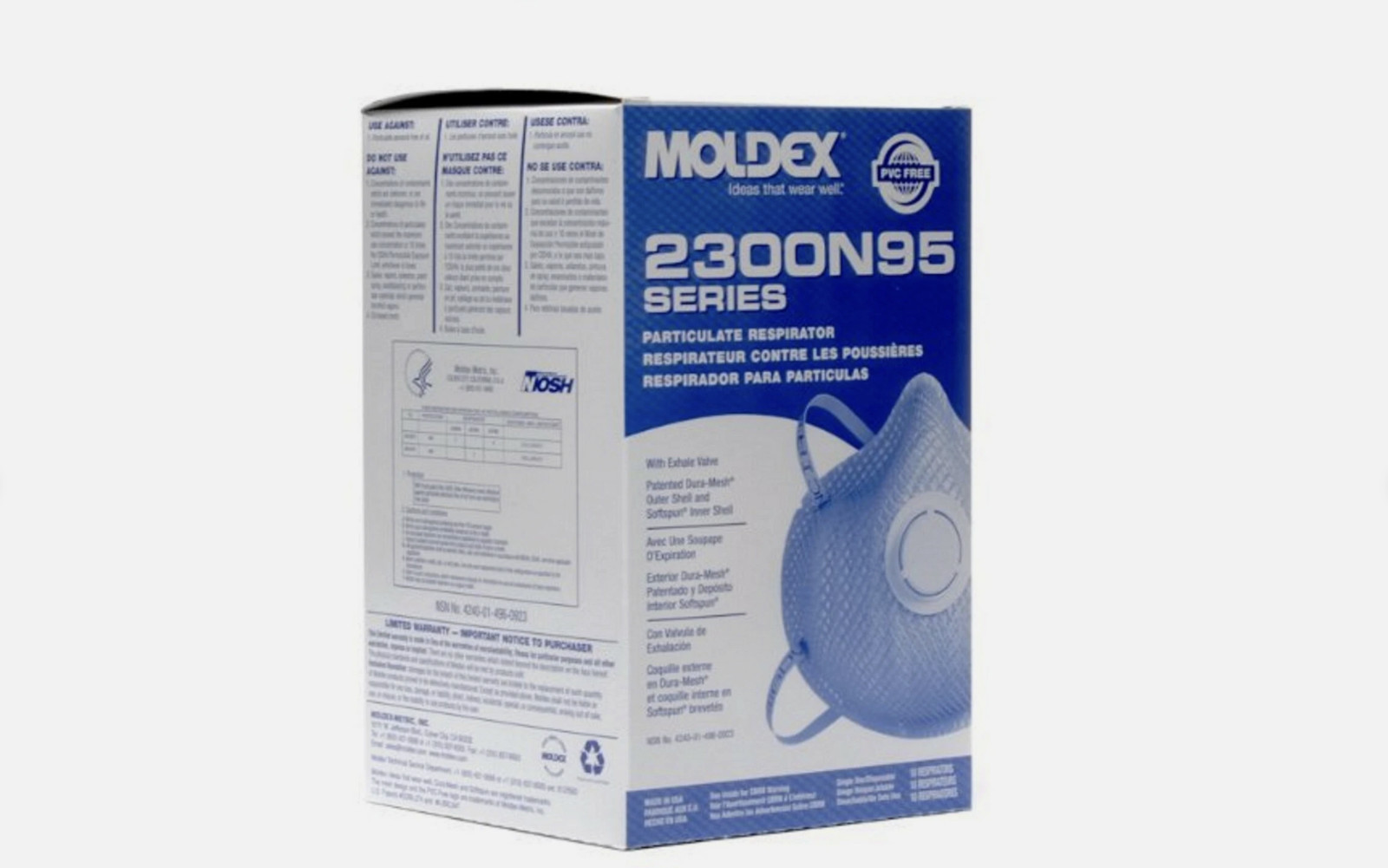 Moldex 2300 N95 Particulate Respirator Mask w/ Breathing Exhalation Valve 10/Box