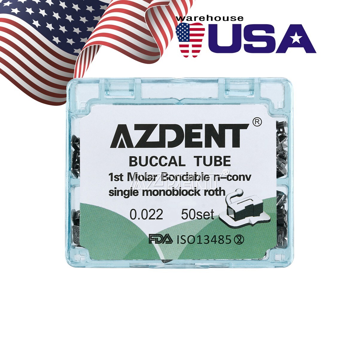 50 Sets AZDENT Dental Monoblock Buccal Tubes 1st Molar Roth 022 Bondable Non-Con