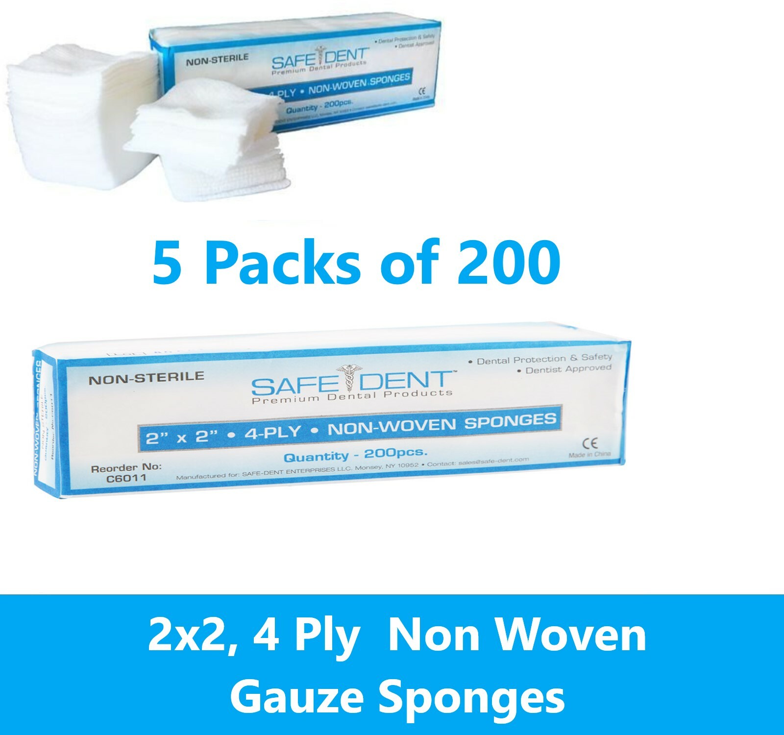 2×2 Non Woven Sponges 4-Ply, Non-Sterile Cotton Dental Gauze (1000 Pack) OSHA +