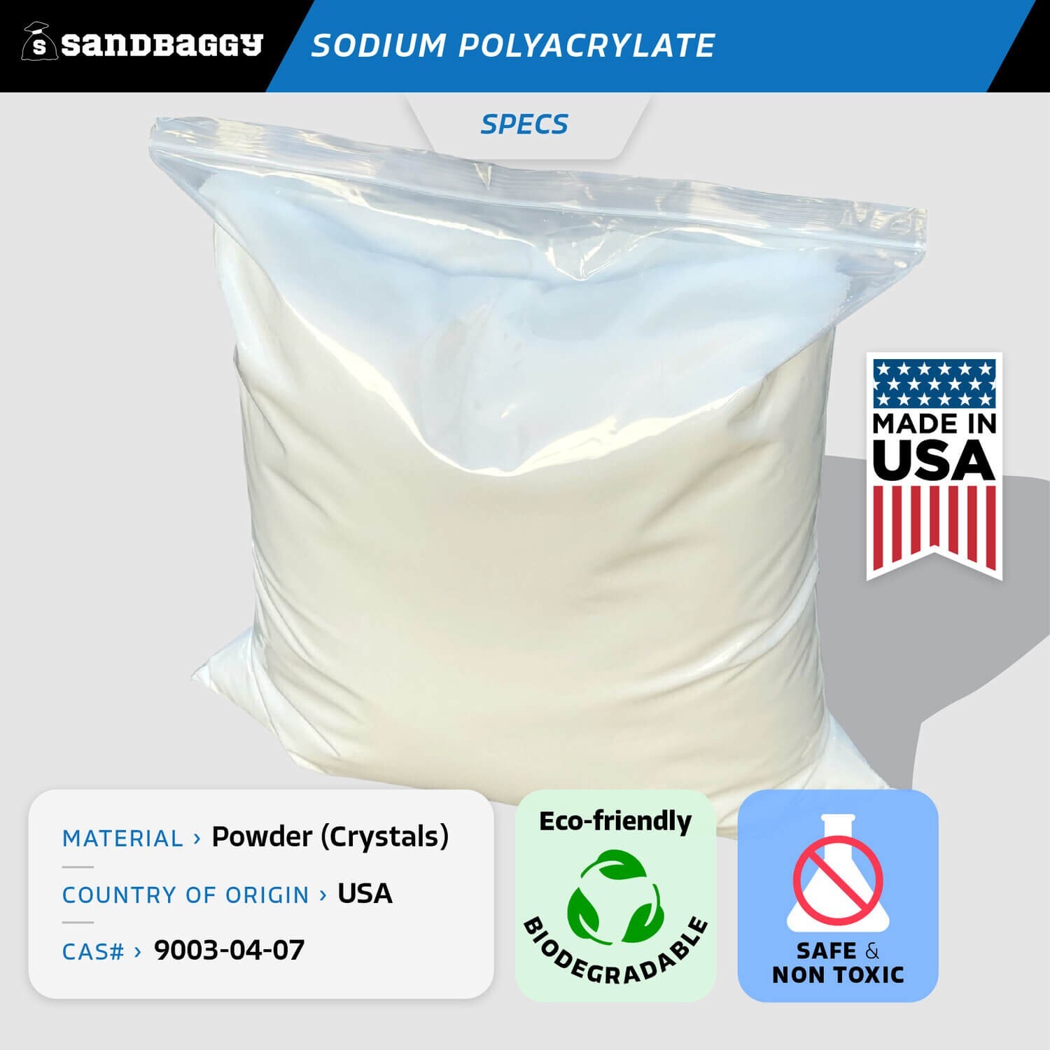 Sandbaggy Sodium Polyacrylate Crystals – Safe & Non Toxic – Made in the USA