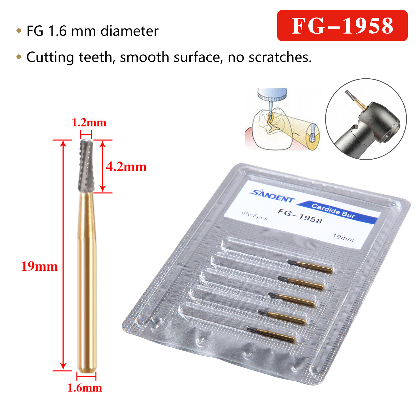 FG 1958 Dental Crown Cutter Tungsten Steel Carbide Burs Transmetal