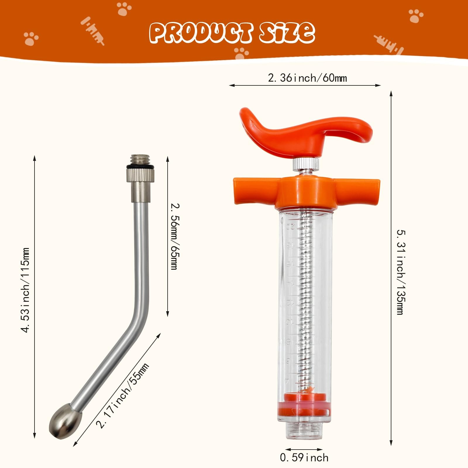 2 pcs Reusable Goats Syringe for Goat, 2 Drench Nozzle Adjustable Orange-2pcs