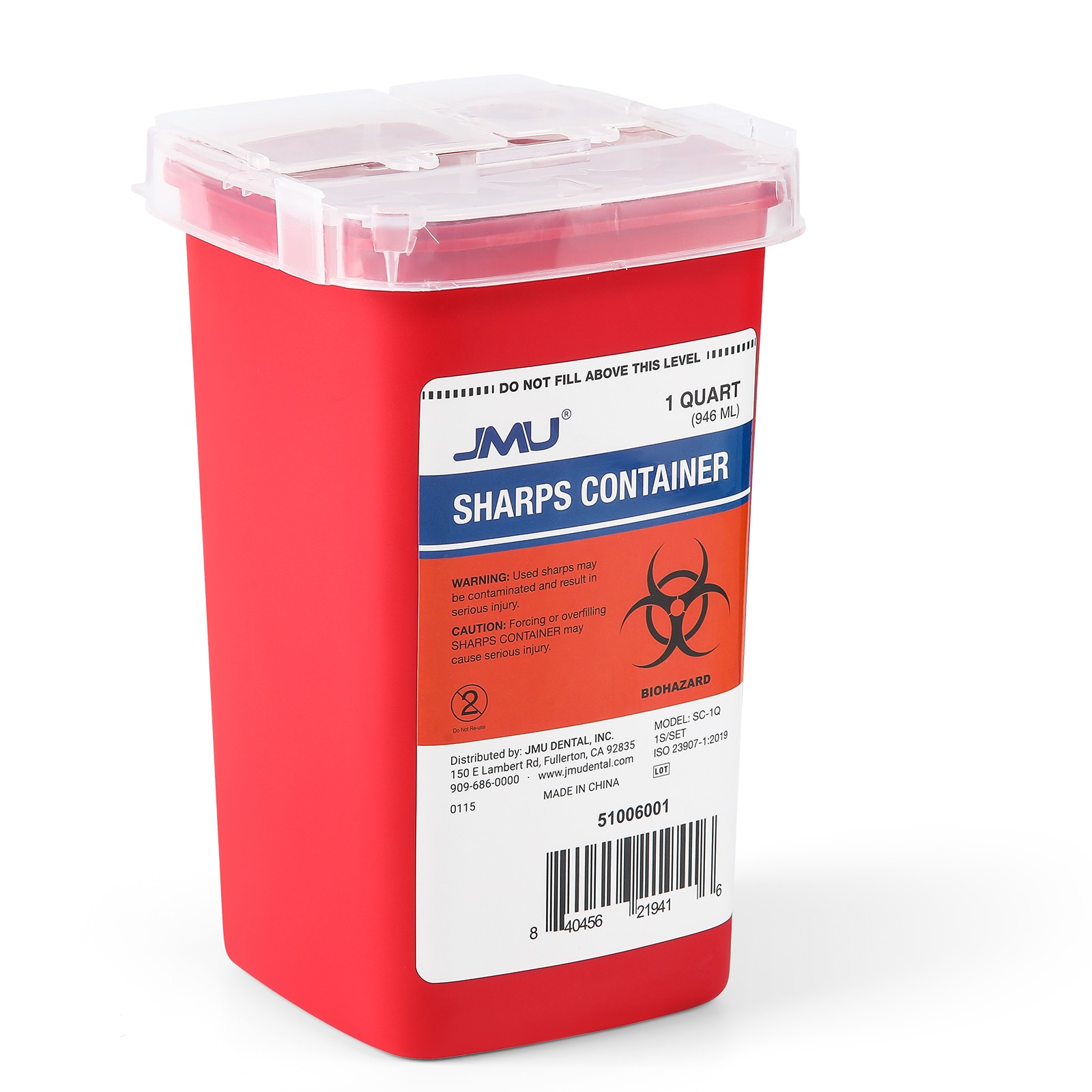 JMU Ever Ready Sharps Container Waste Disposal 1 Quarts / 32oz – RED 1/3/5Each