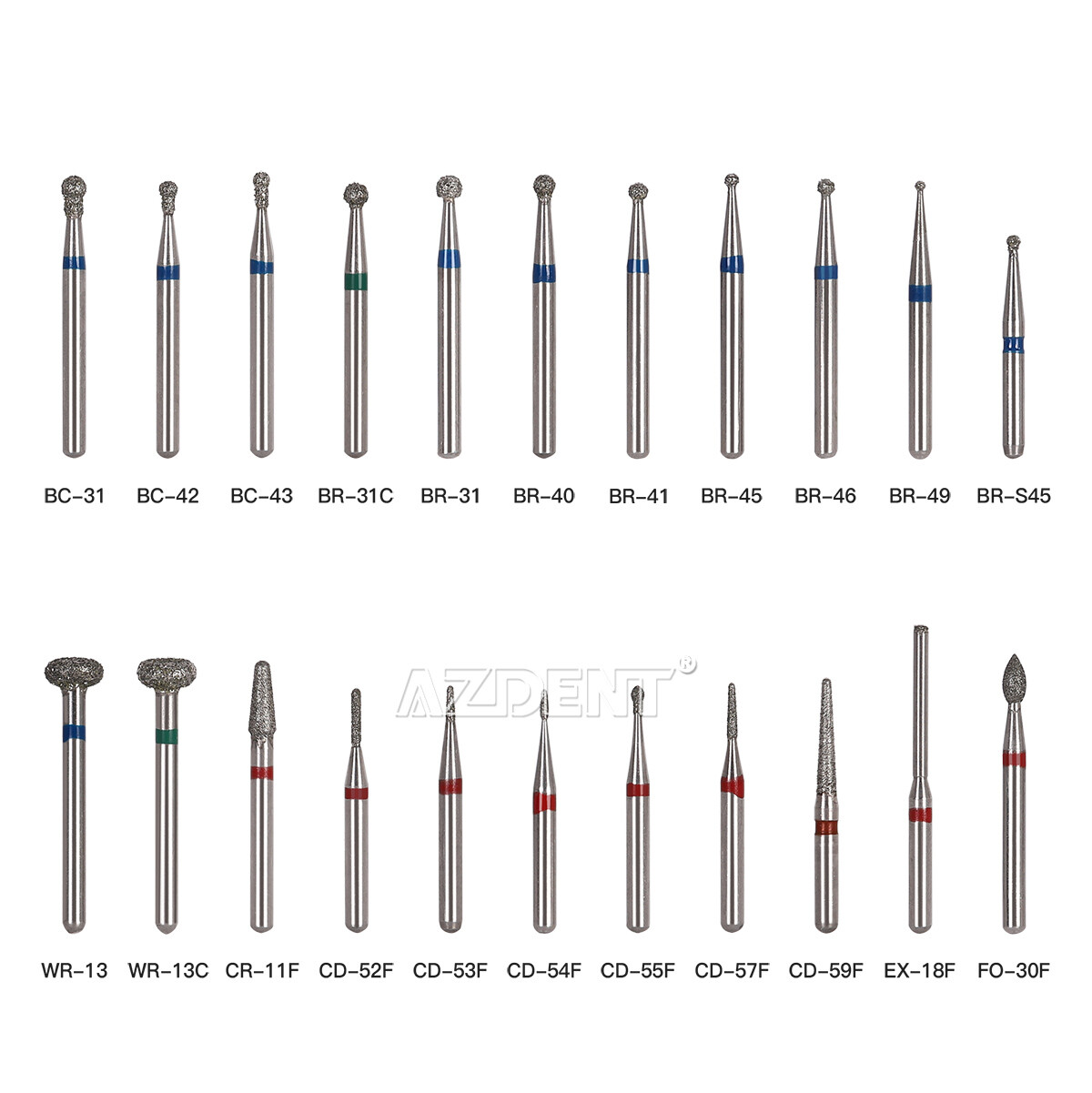 AZDENT Dental FG Diamond Burs Coarse/Fine/Short Shank for High Speed Handpiece