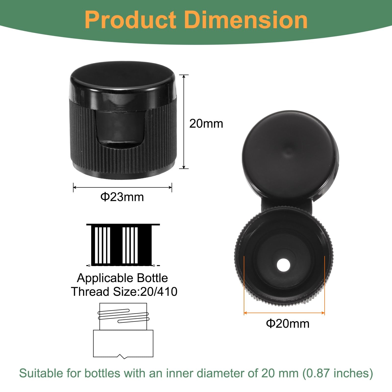 Uxcell 36pcs 20/410 Flips Top Caps for Bottles, Replacement 20/410, Black