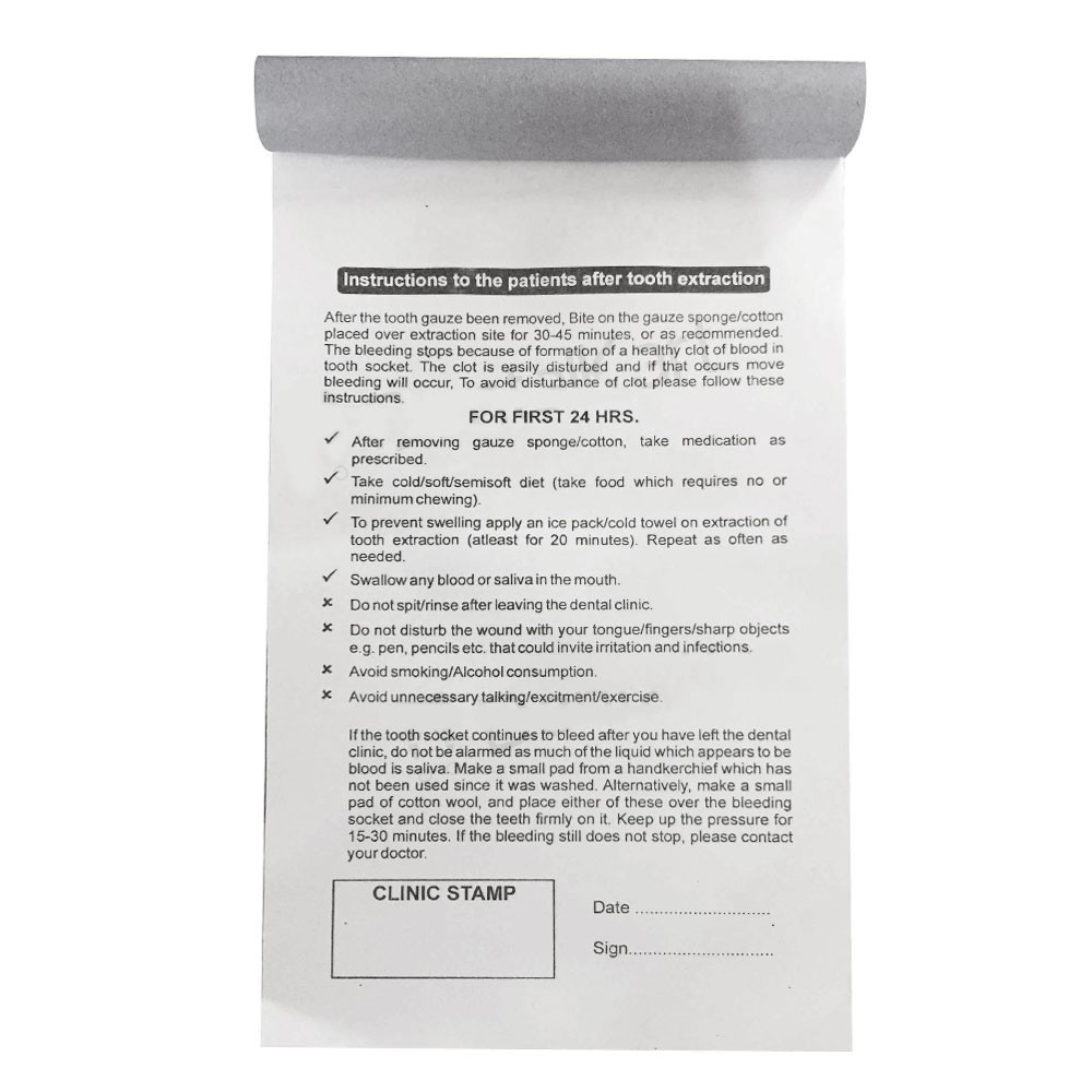 Indian Post-Extraction Instruction Manual (In English) Indian 50 PAGE PACK OF 1